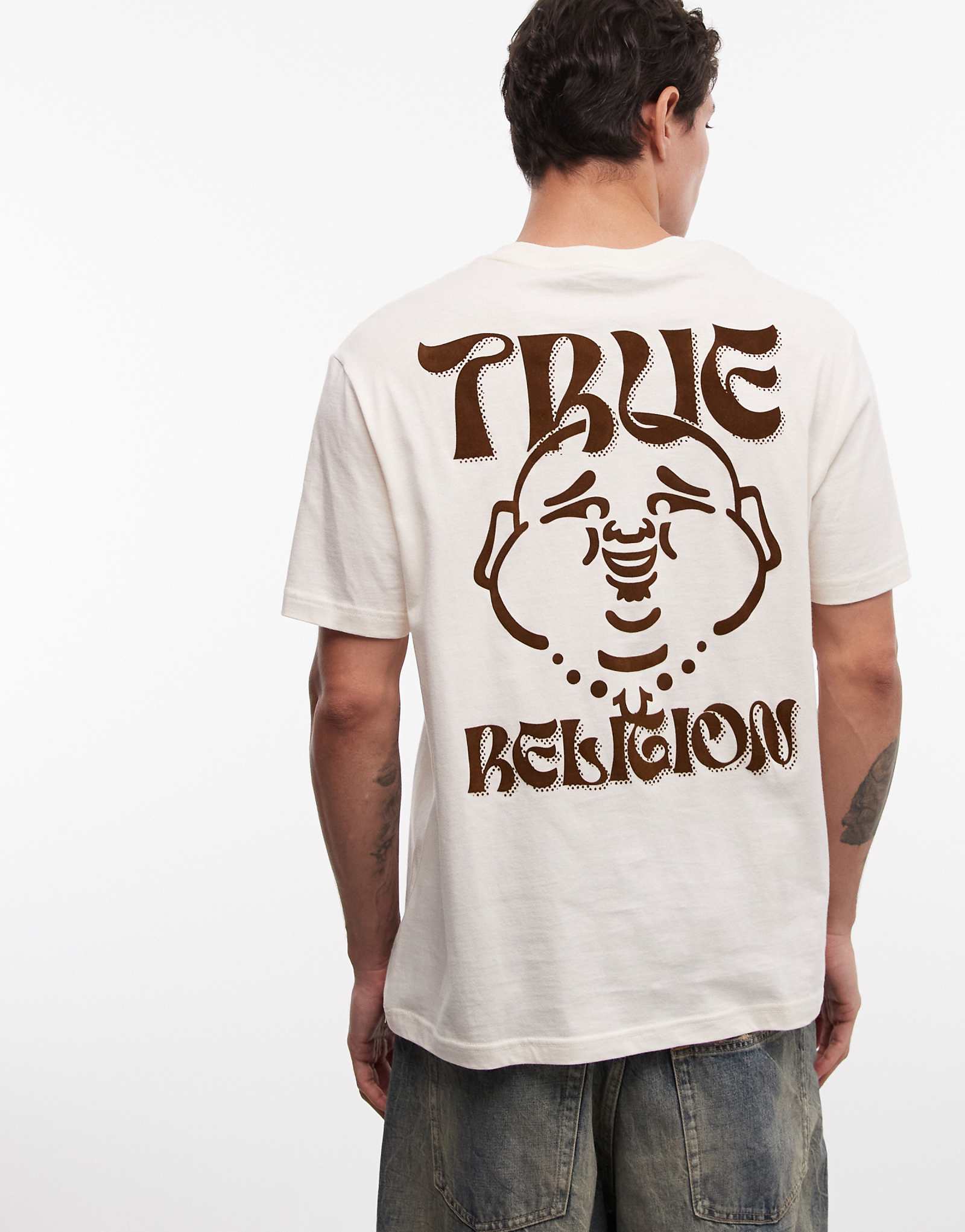 True Religion logo buddha face T-shirt in winter white white 16490₽