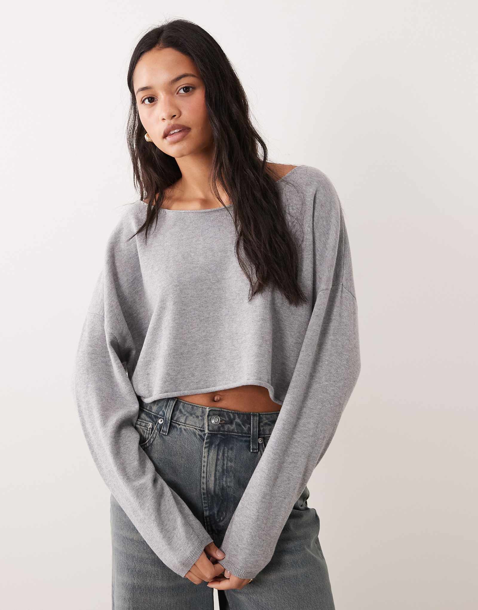 Cotton On lounge off-shoulder knit sweater in light gray heather light gray marle 8490₽