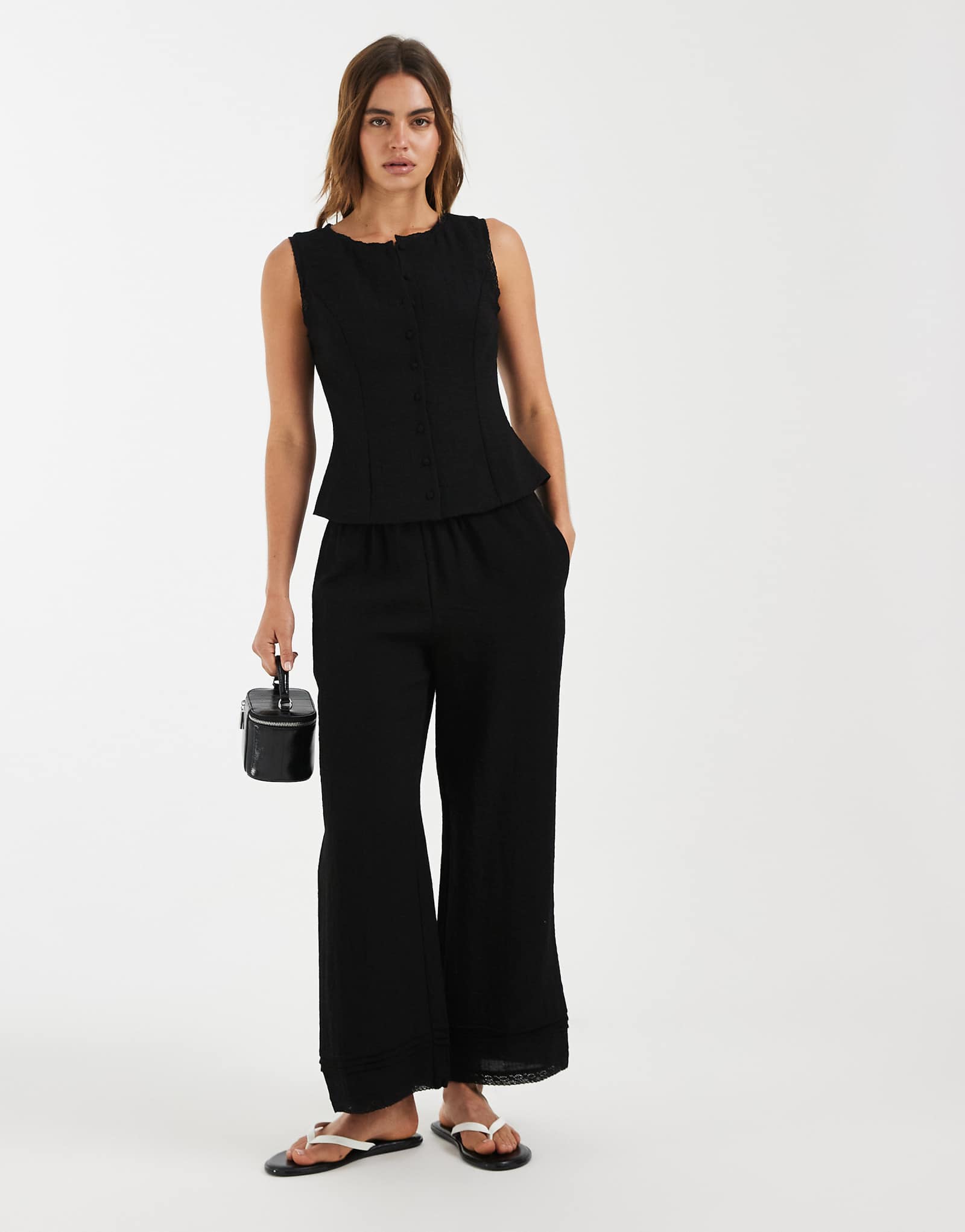 AWARE wide leg pants with lace trim detail in black - part of a set black 15090₽