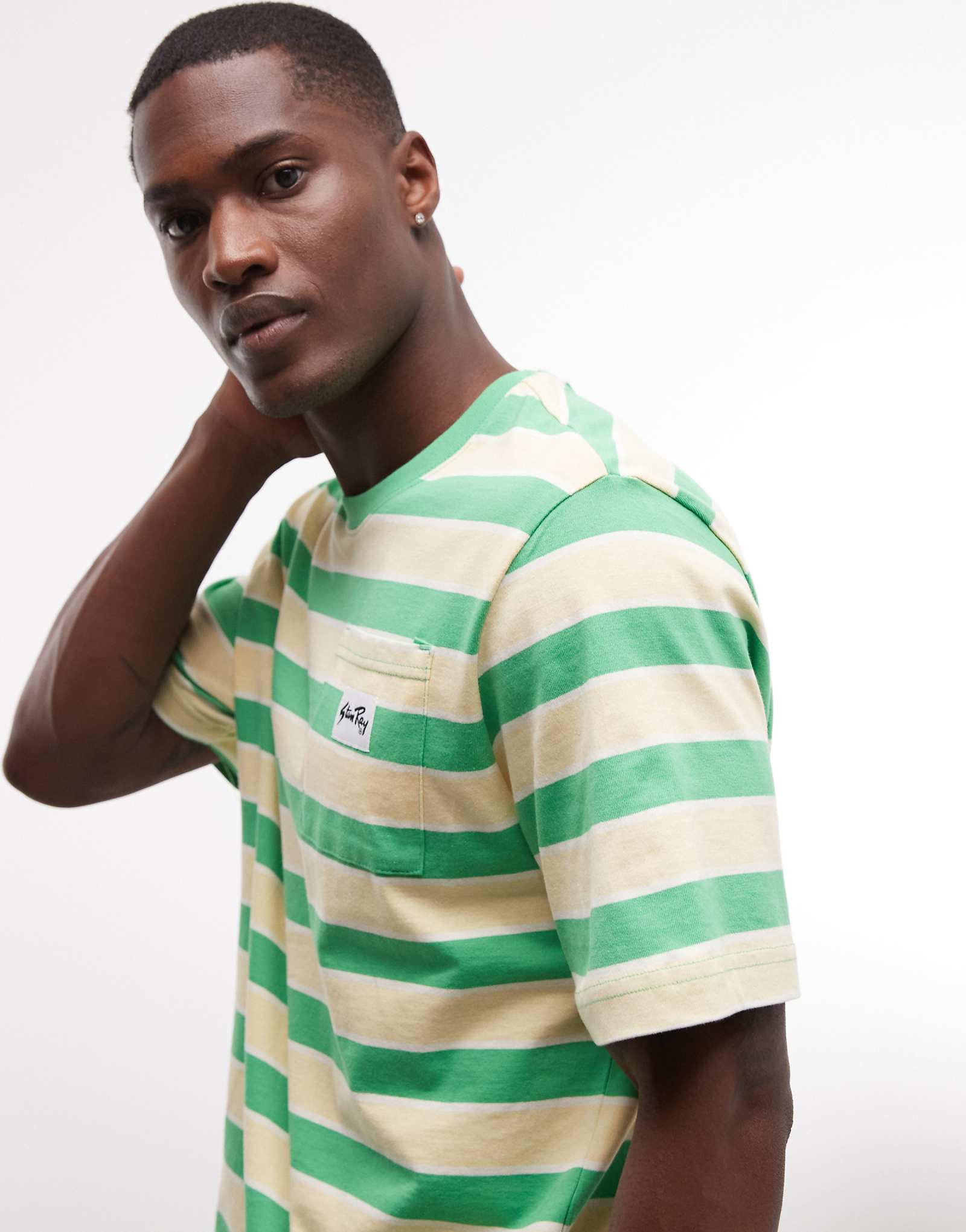 Stan Ray striped short sleeve pocket t-shirt in green multi 15090₽