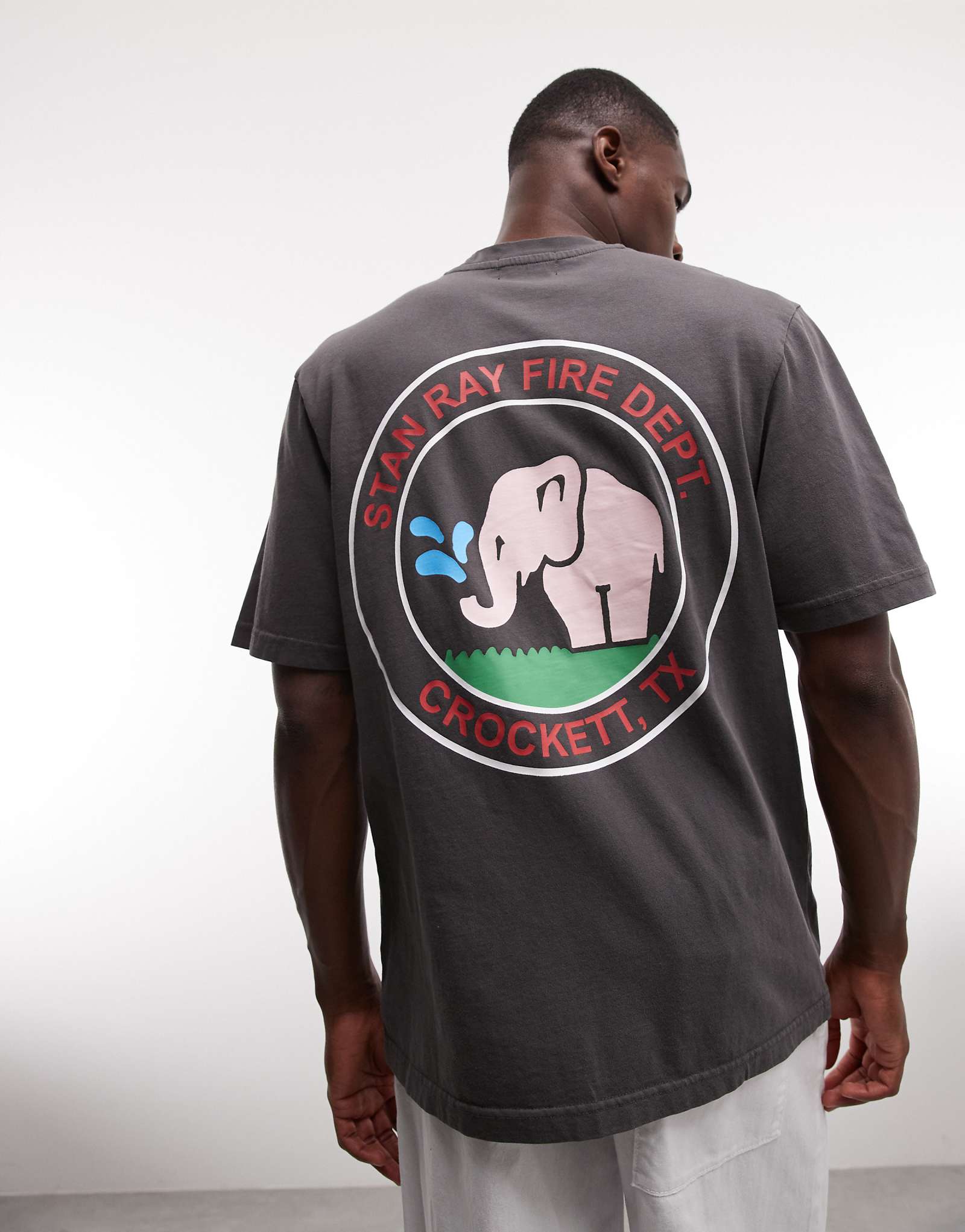 Stan Ray elephant graphic back print short sleeve T-shirt in washed black washed black 13590₽