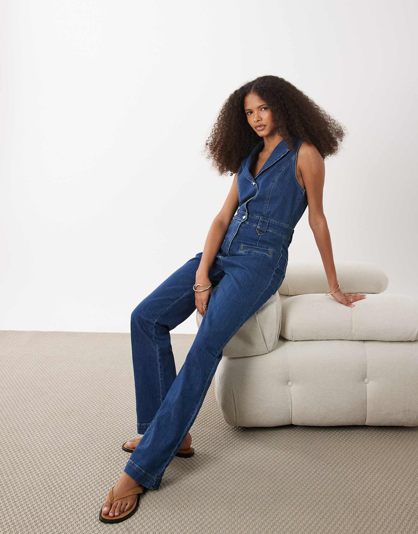 River Island denim jumpsuit in indigo mid denim 24790₽