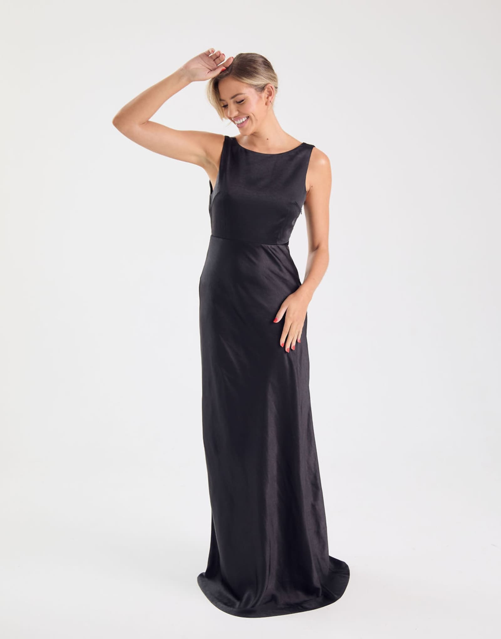 Six Stories Bridesmaid satin cowl V-back maxi dress in black black 43790₽
