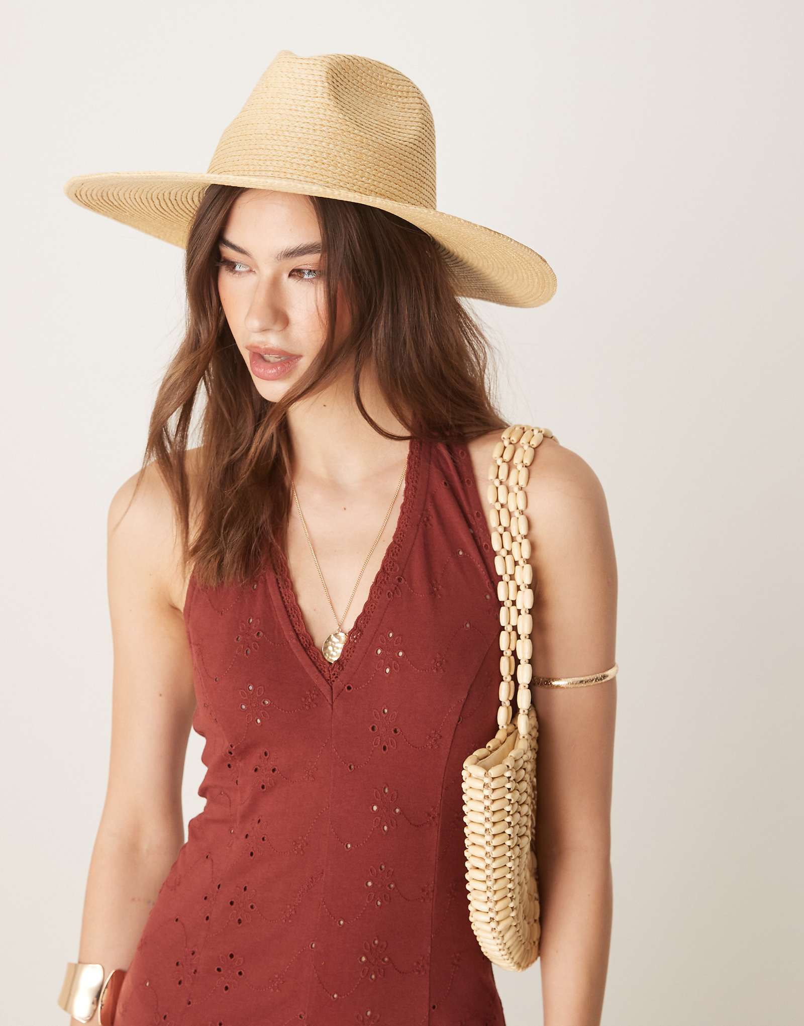 My Accessories woven straw wide brim hat in natural beige 4390₽