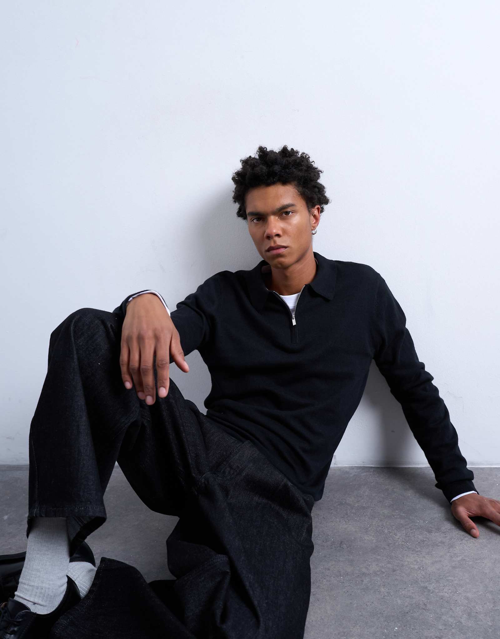 Topman essentials knit zip polo in black 4690₽