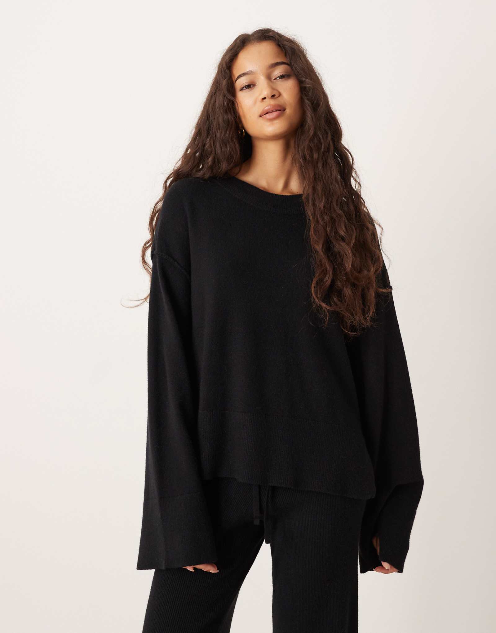 Gina Tricot long sleeve crew neck fine knit sweater in black - part of a set