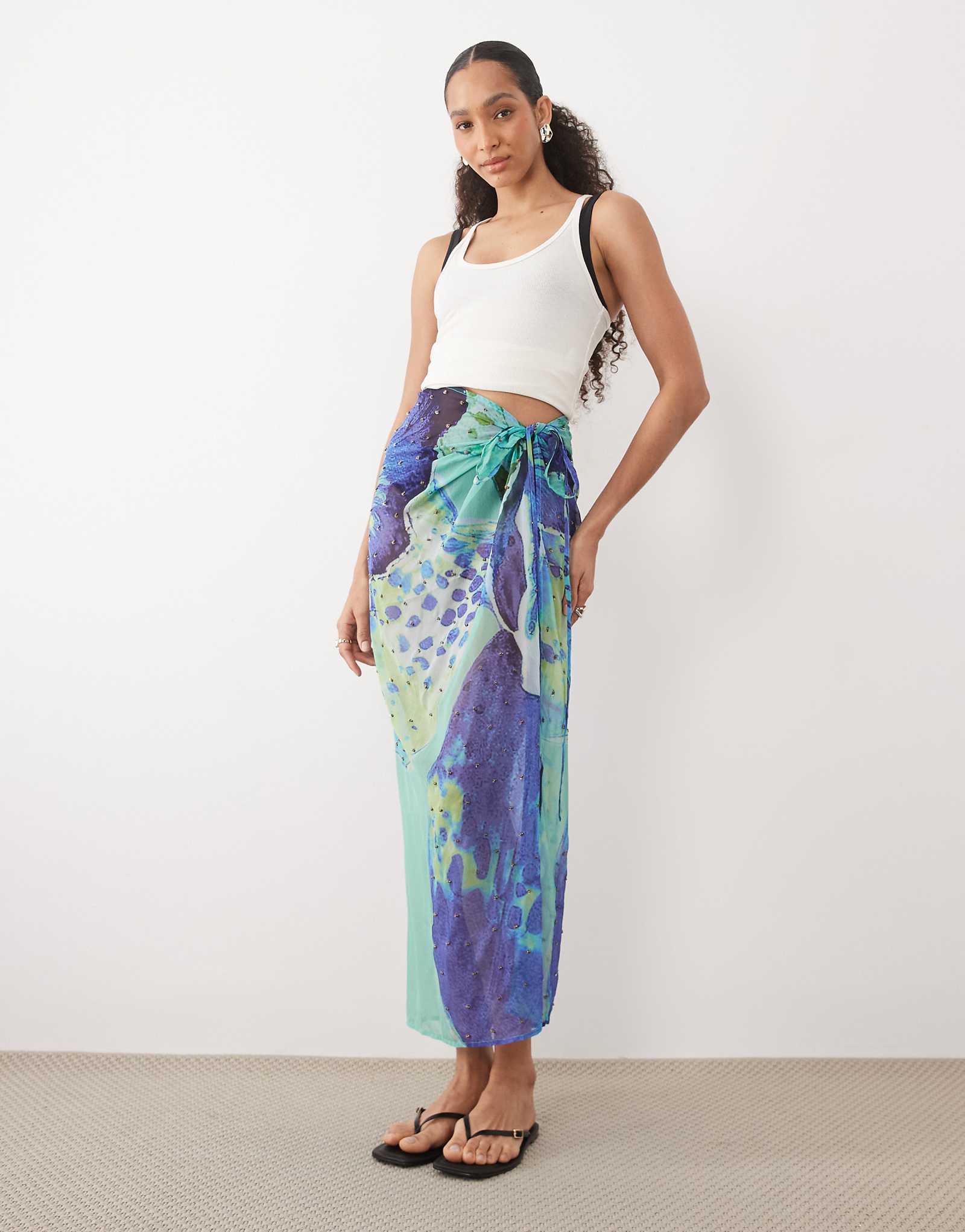 River Island orchard print beach midaxi skirt in blue blue 13190₽