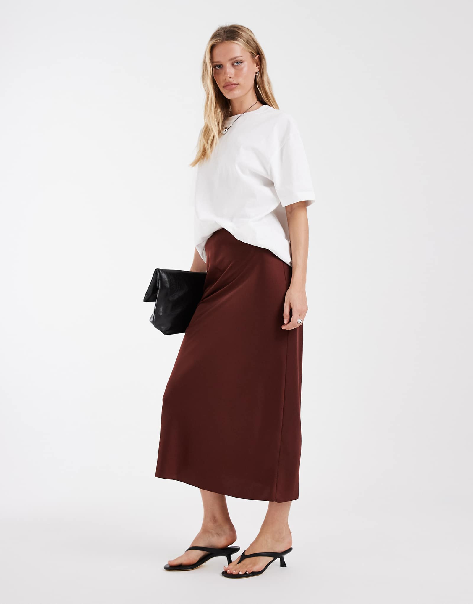 River Island satin maxi skirt in dark brown brown 10690₽