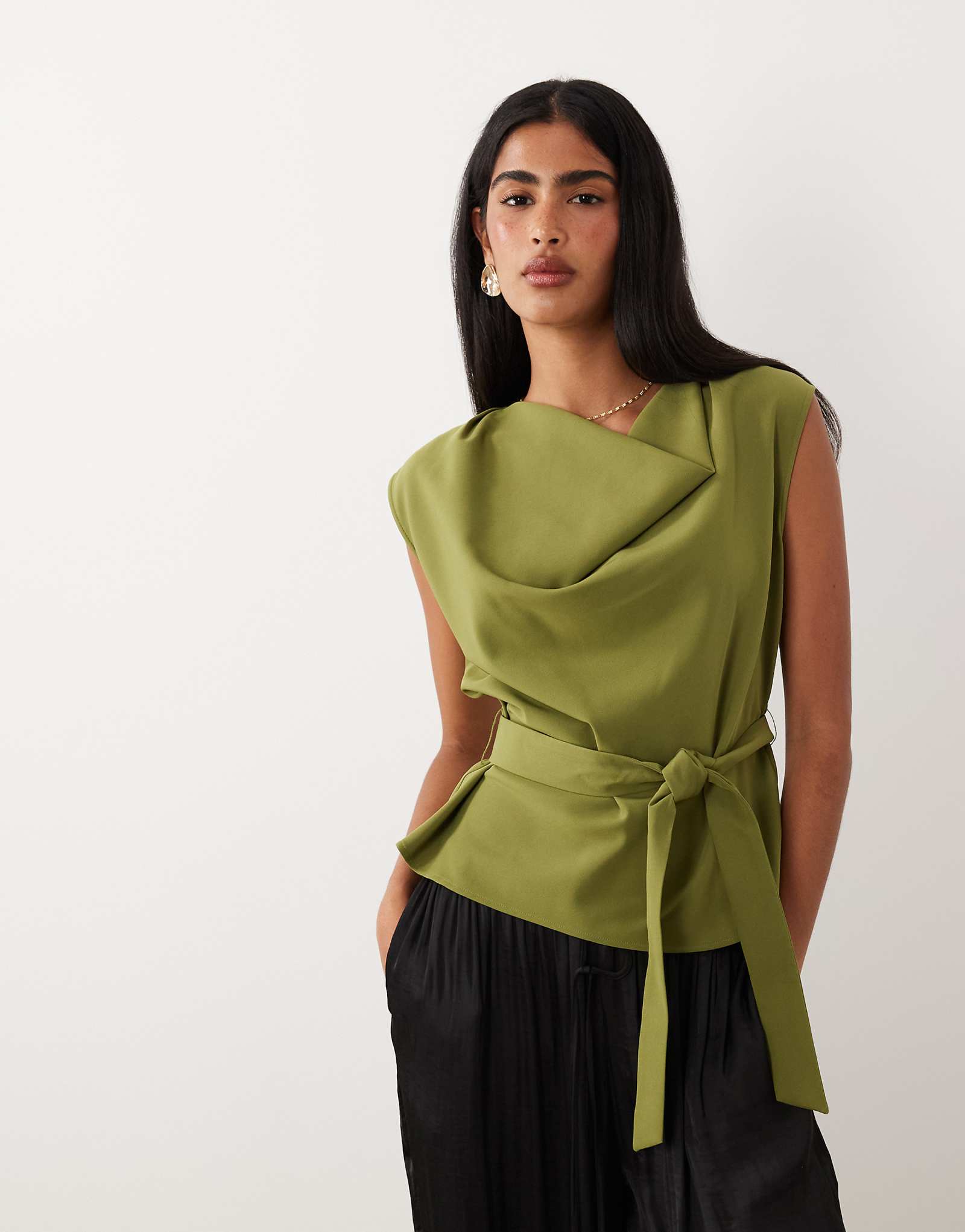 River Island tie waist tailored top in khaki khaki 13190₽