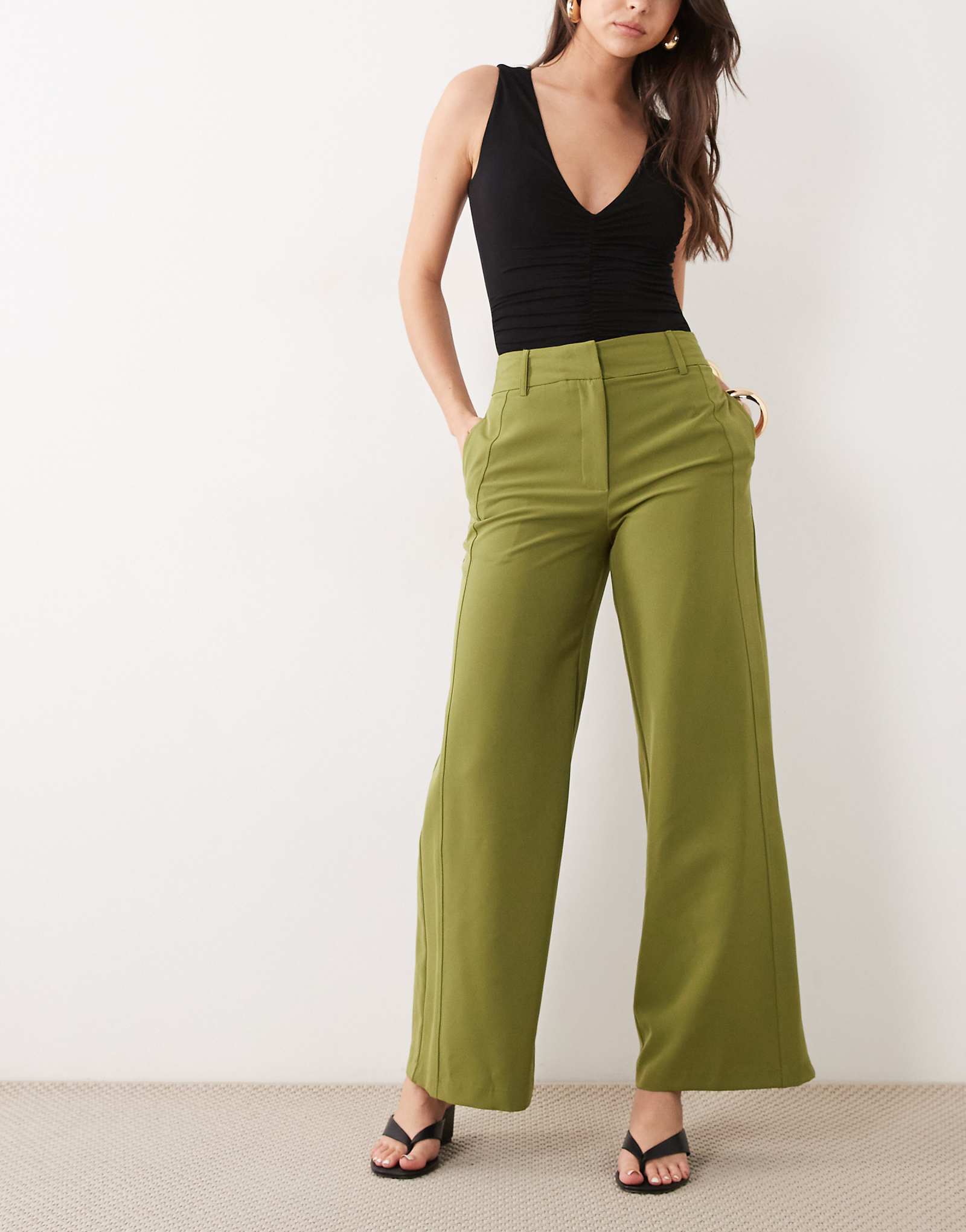River Island soft tailored wide leg pants in khaki khaki 15090₽