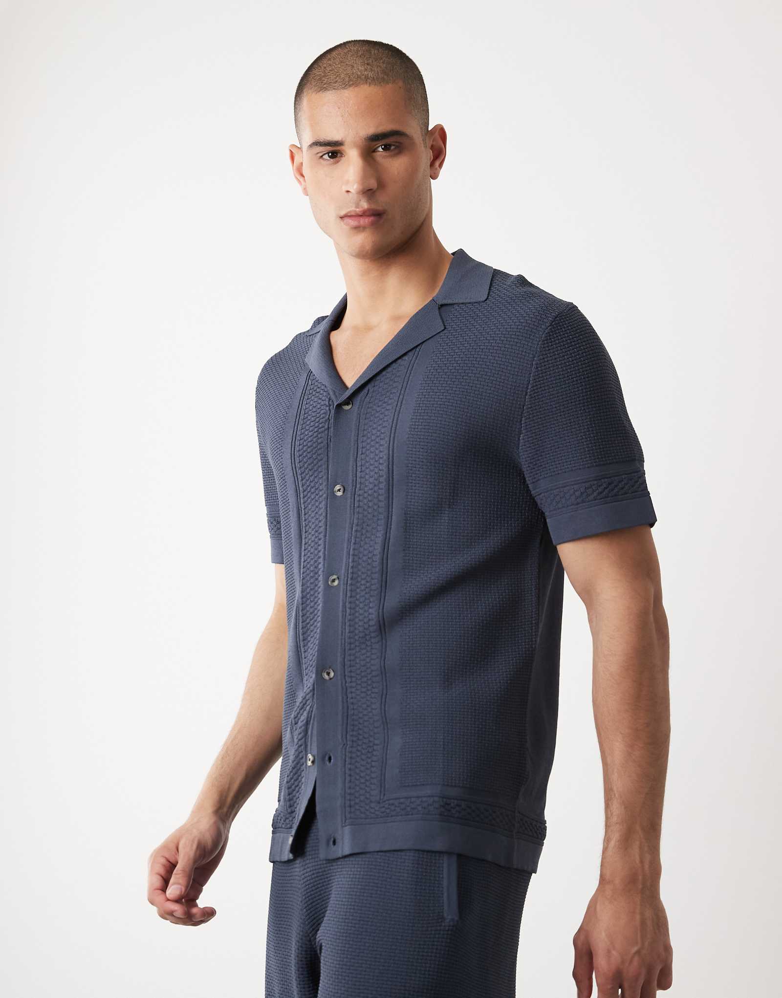 River Island textured knit shirt in dark blue dark blue 15090₽