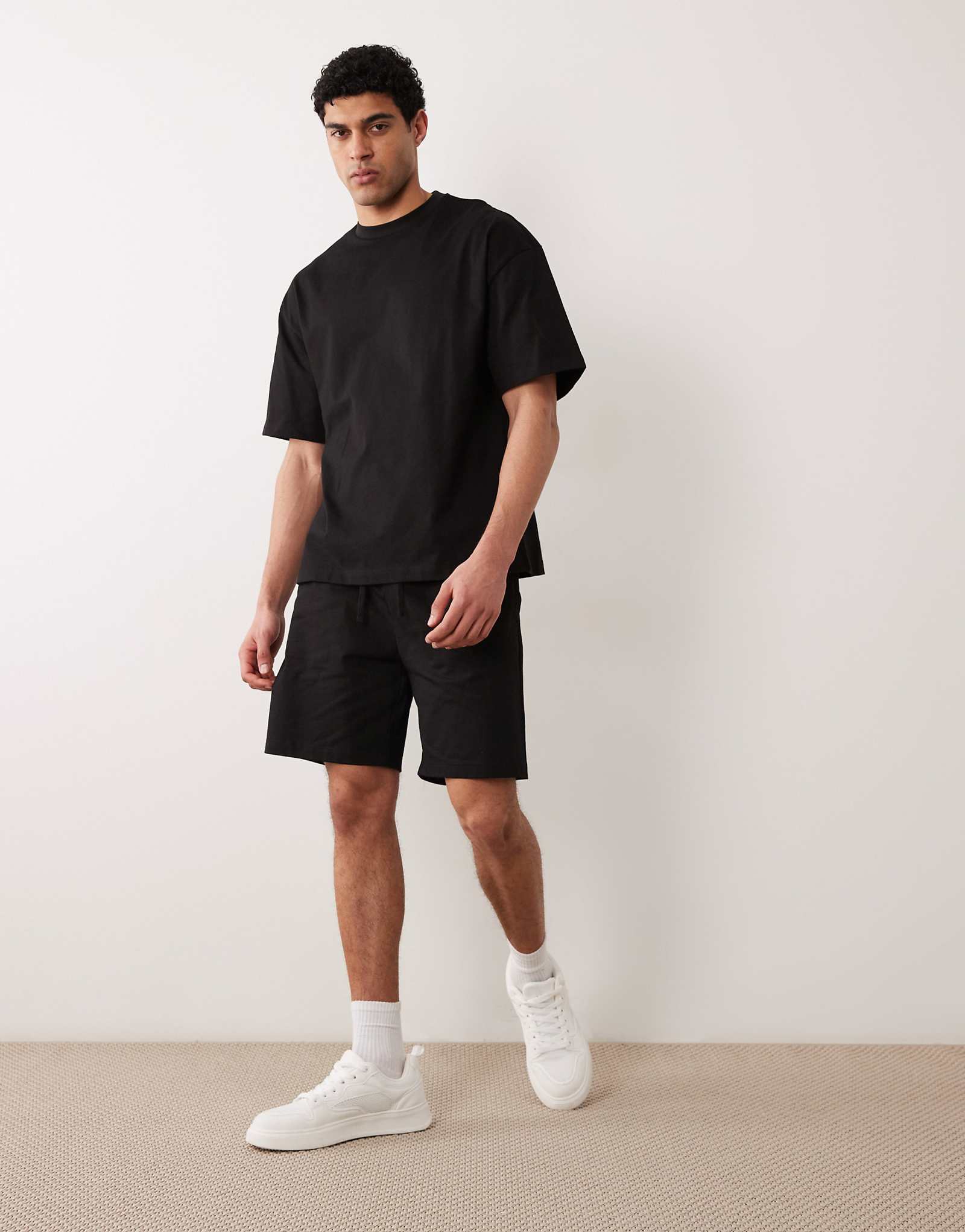 River Island boxy t-shirt and shorts set in black black 11590₽