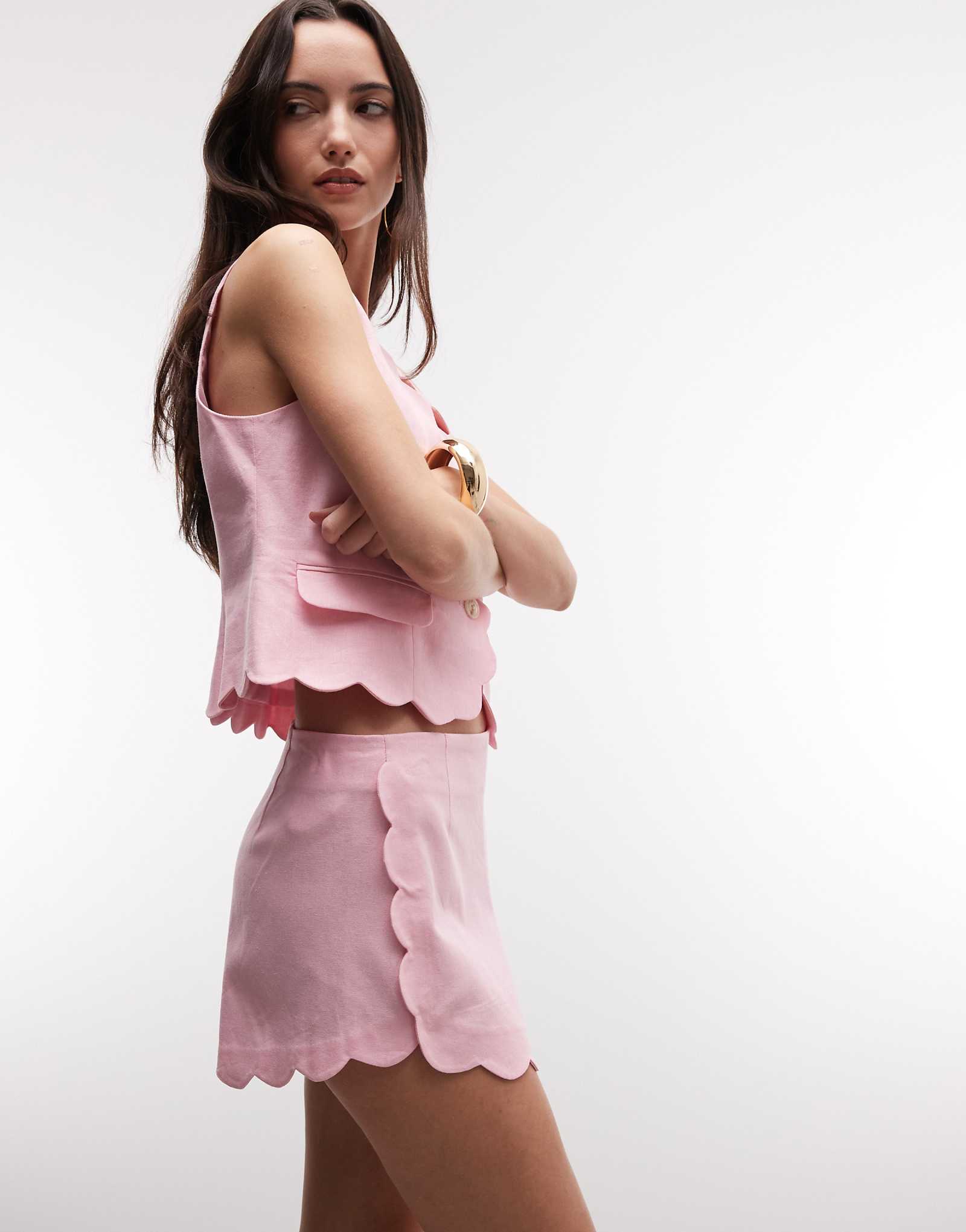 River Island linen blend scalloped shorts in pink - part of a set pink 13190₽