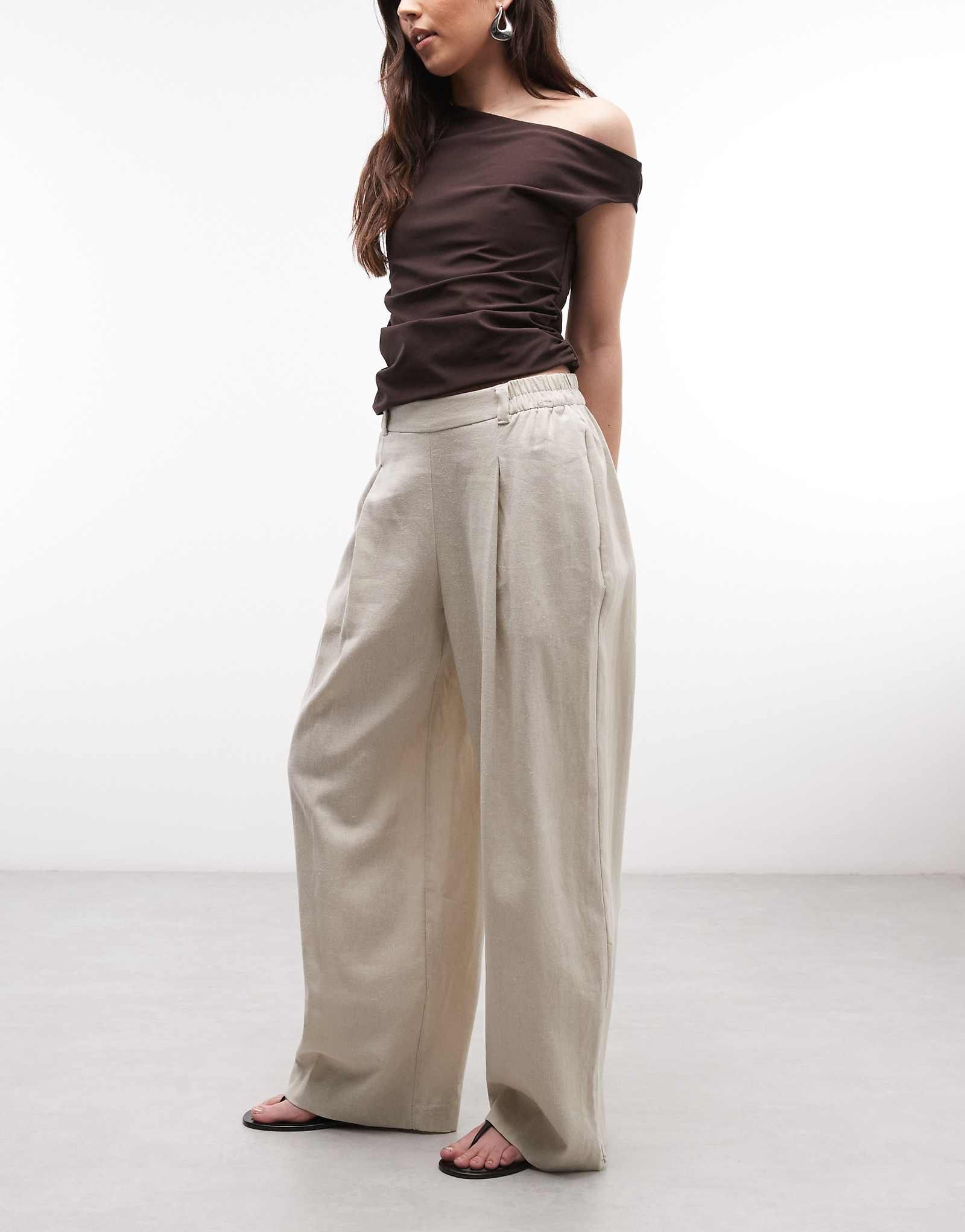 River Island linen blend tailored sweatpants in beige cream 13190₽