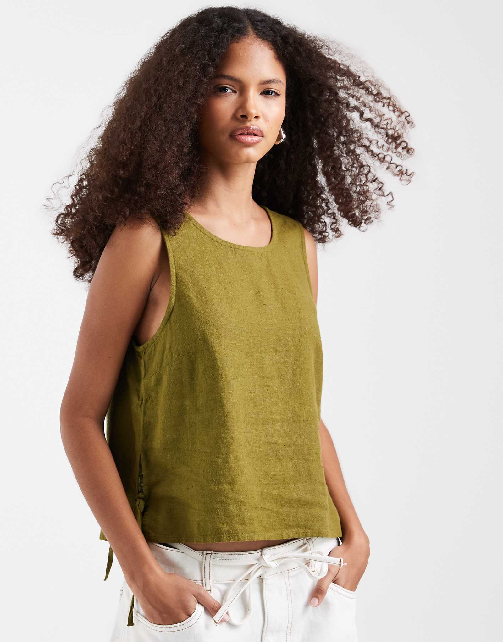 River Island linen blend tank in khaki khaki 6790₽