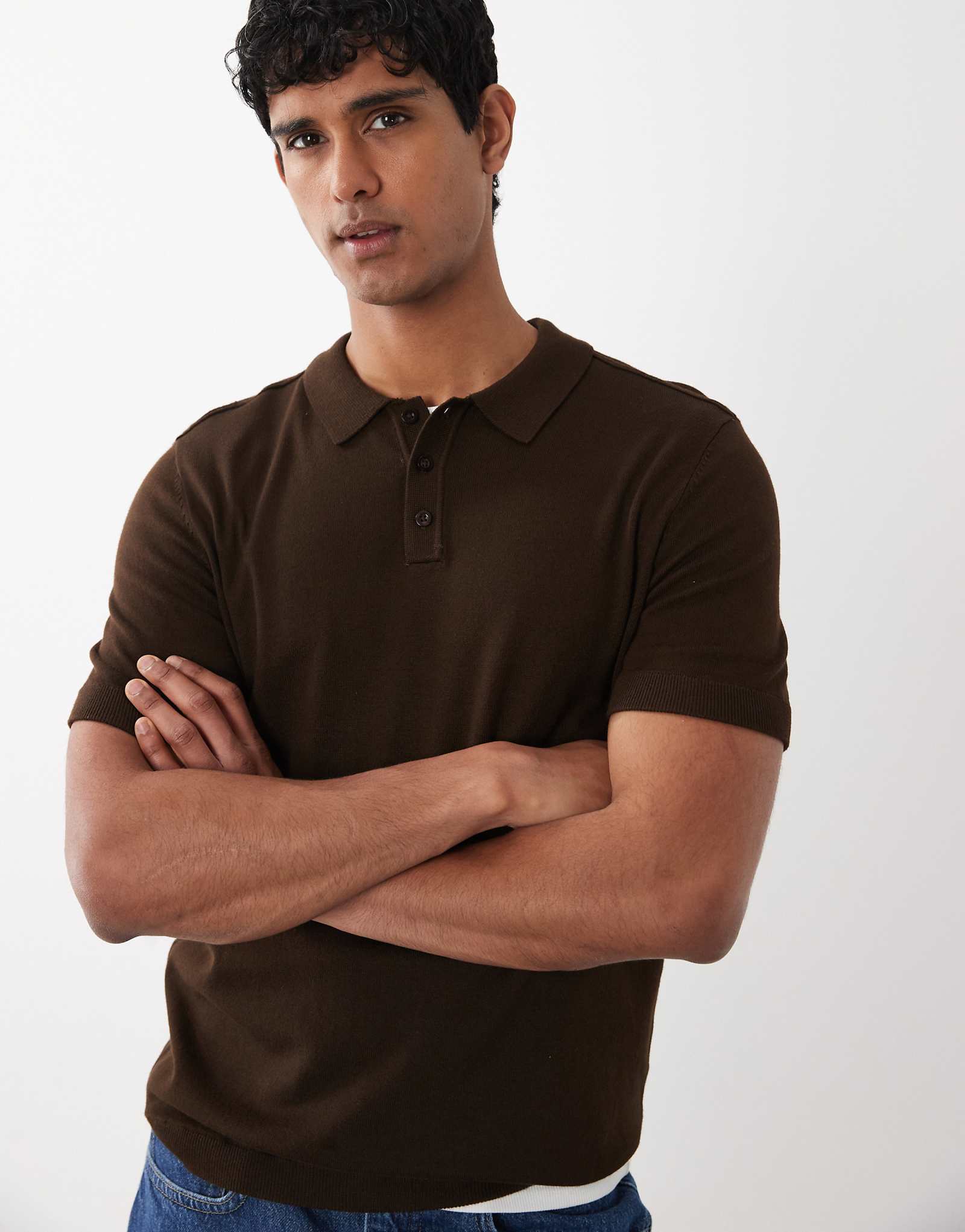 River Island essential knit polo in dark brown dark brown 7790₽