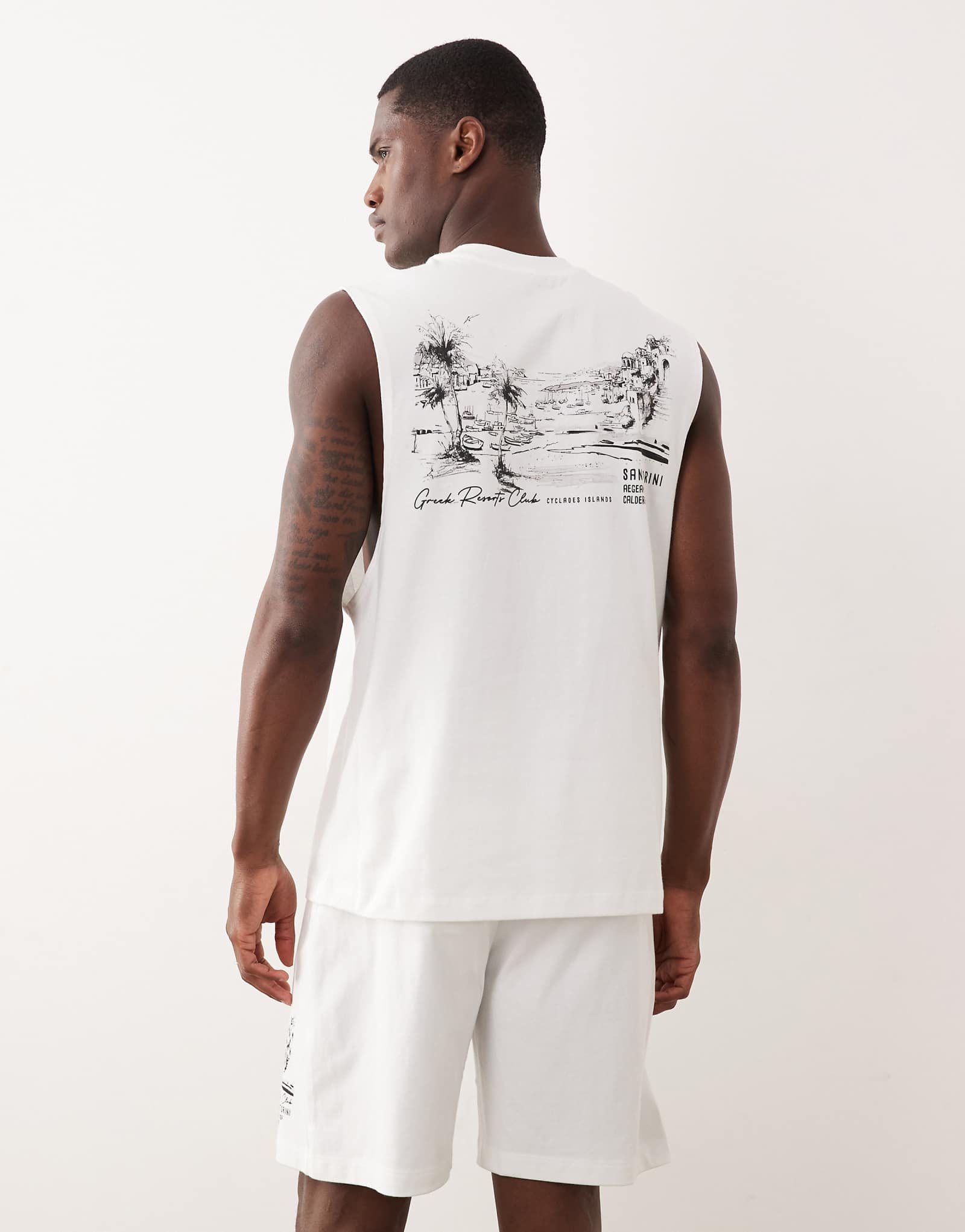River Island landscape print tank and shorts set in white white 11590₽