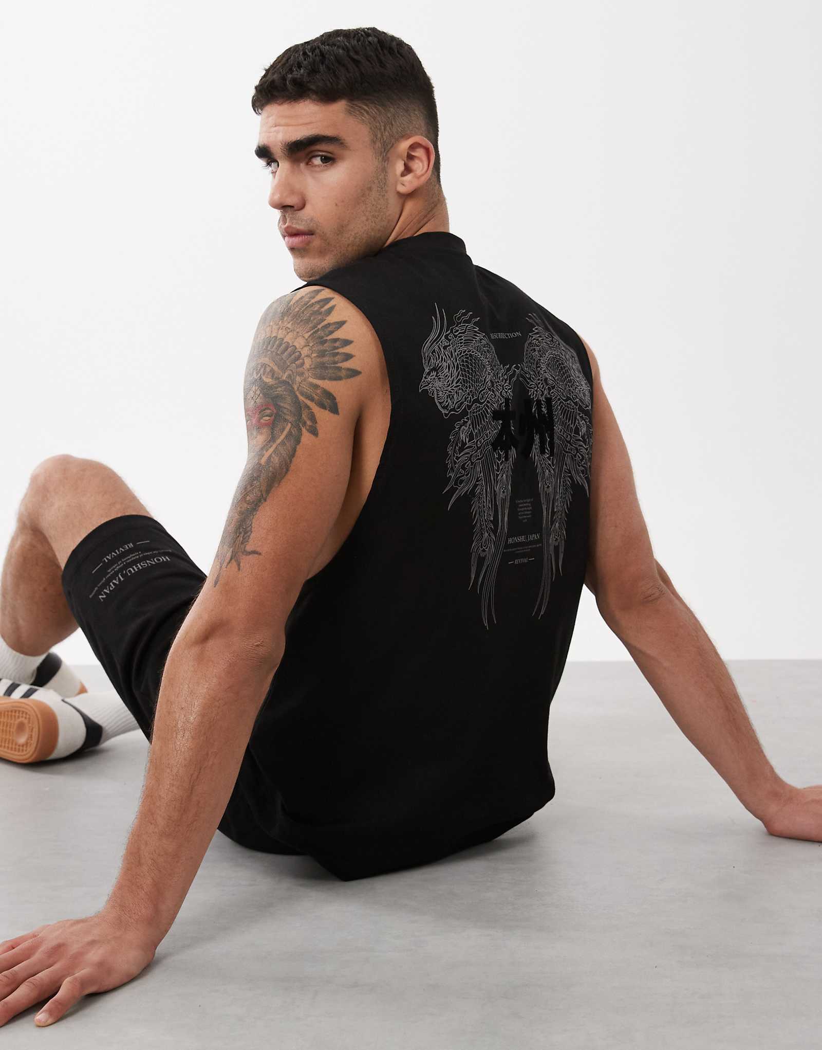 River Island Japanese tank and shorts in black - part of a set black 11590₽