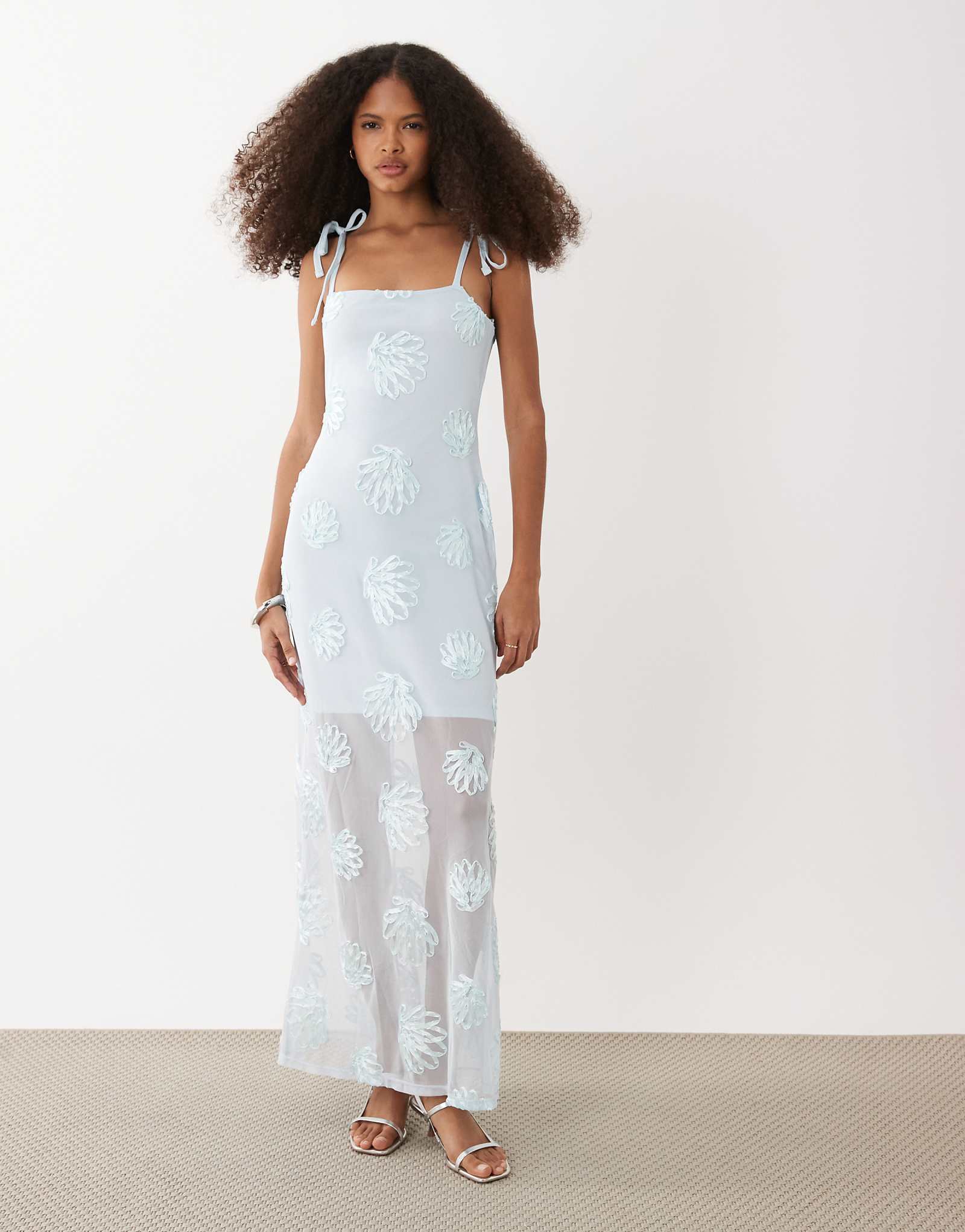 River Island embroidered shell maxi dress in light blue light blue 21690₽