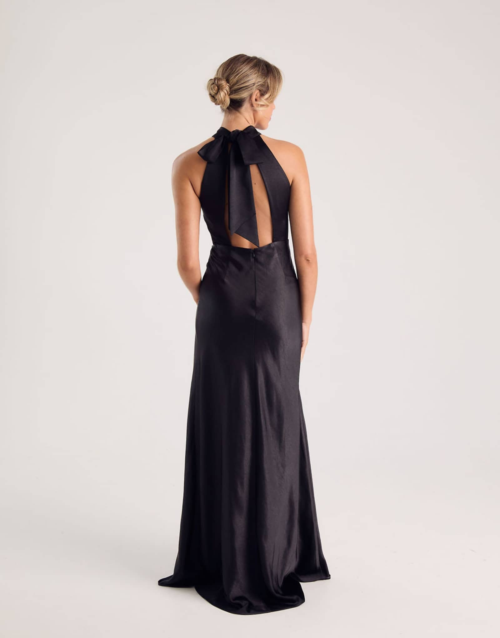 Six Stories Bridesmaid satin halterneck maxi dress in black black 43790₽