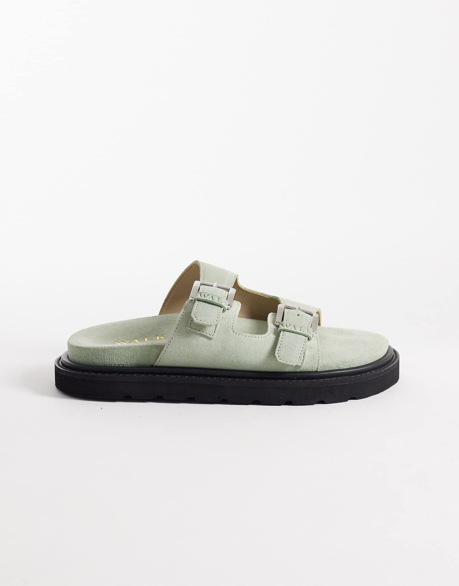 Walk London Budapest double strap sandals in mint green suede mint green suede
