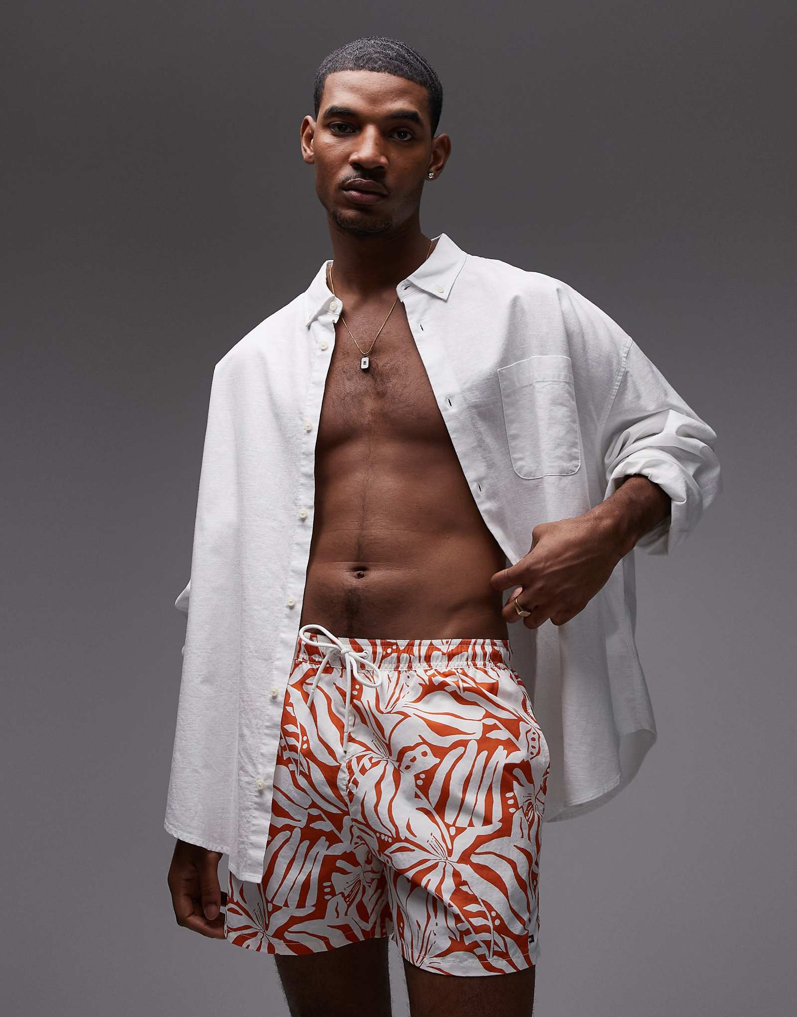 Tommy Hilfiger resort drawstring swim shorts in orange floral abstract floral bonfire 18590₽