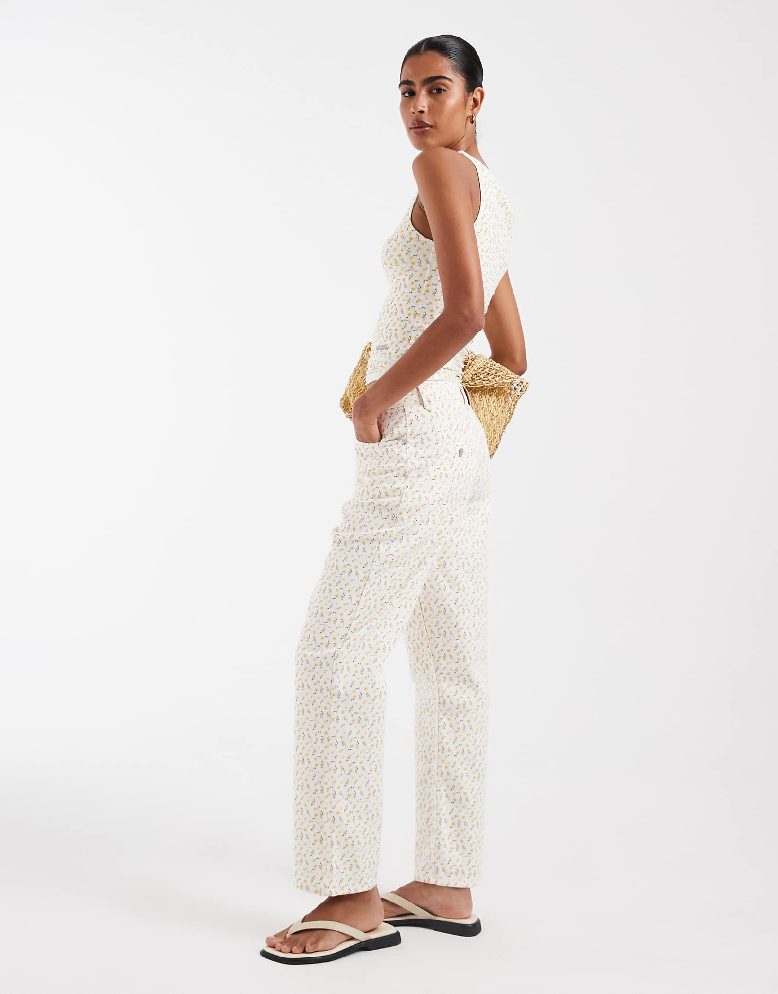 House of Sunny Jessie denim pants in yellow buttercups yellow 41990₽