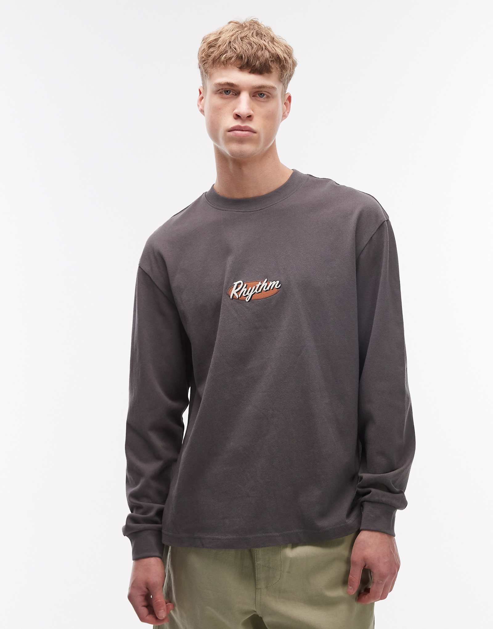 Rhythm vintage embroidered long sleeve T-shirt in faded gray faded gray 14090₽