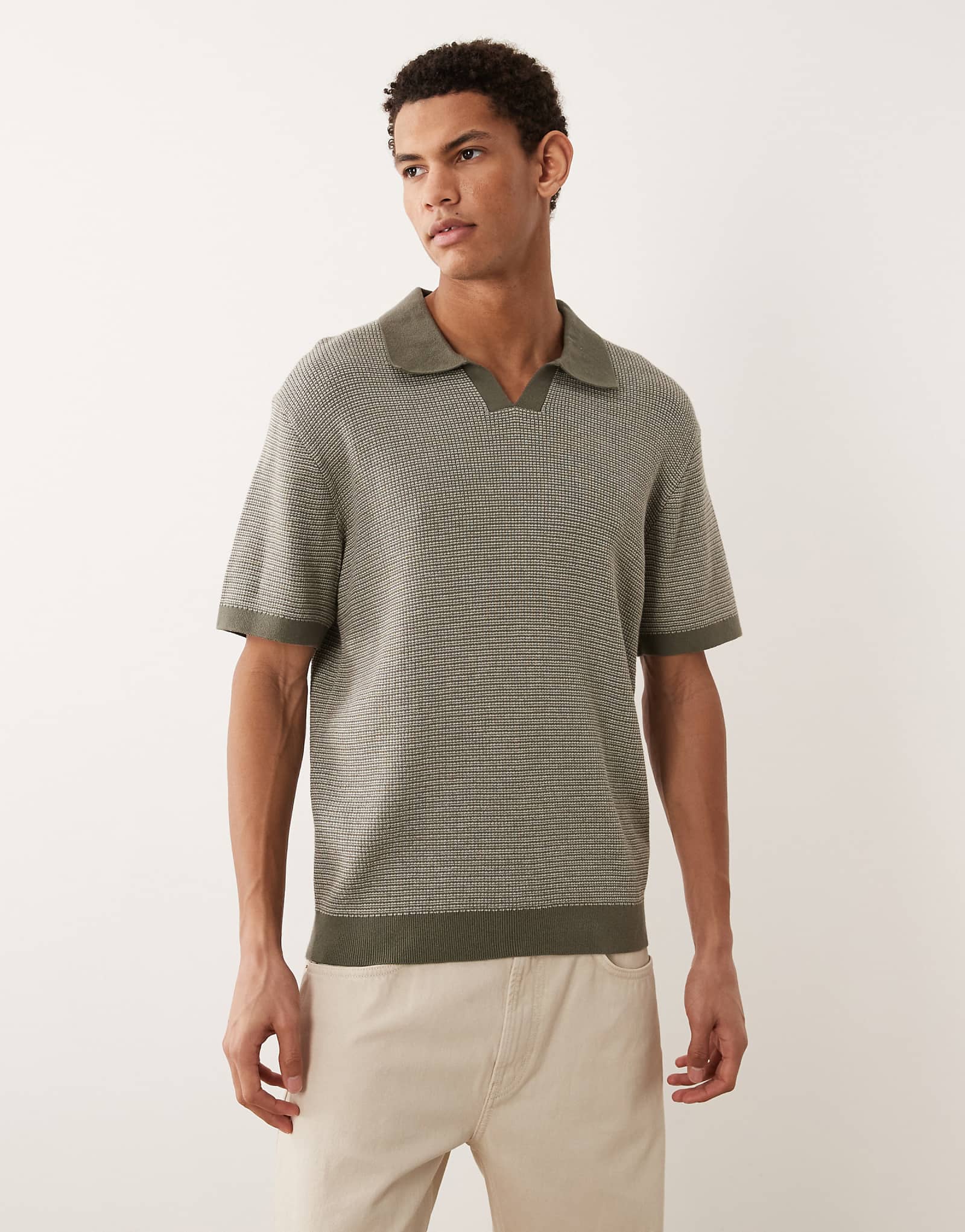 Jack -amp Jones Premium split neck knit top in sage green smokey olive 9690₽