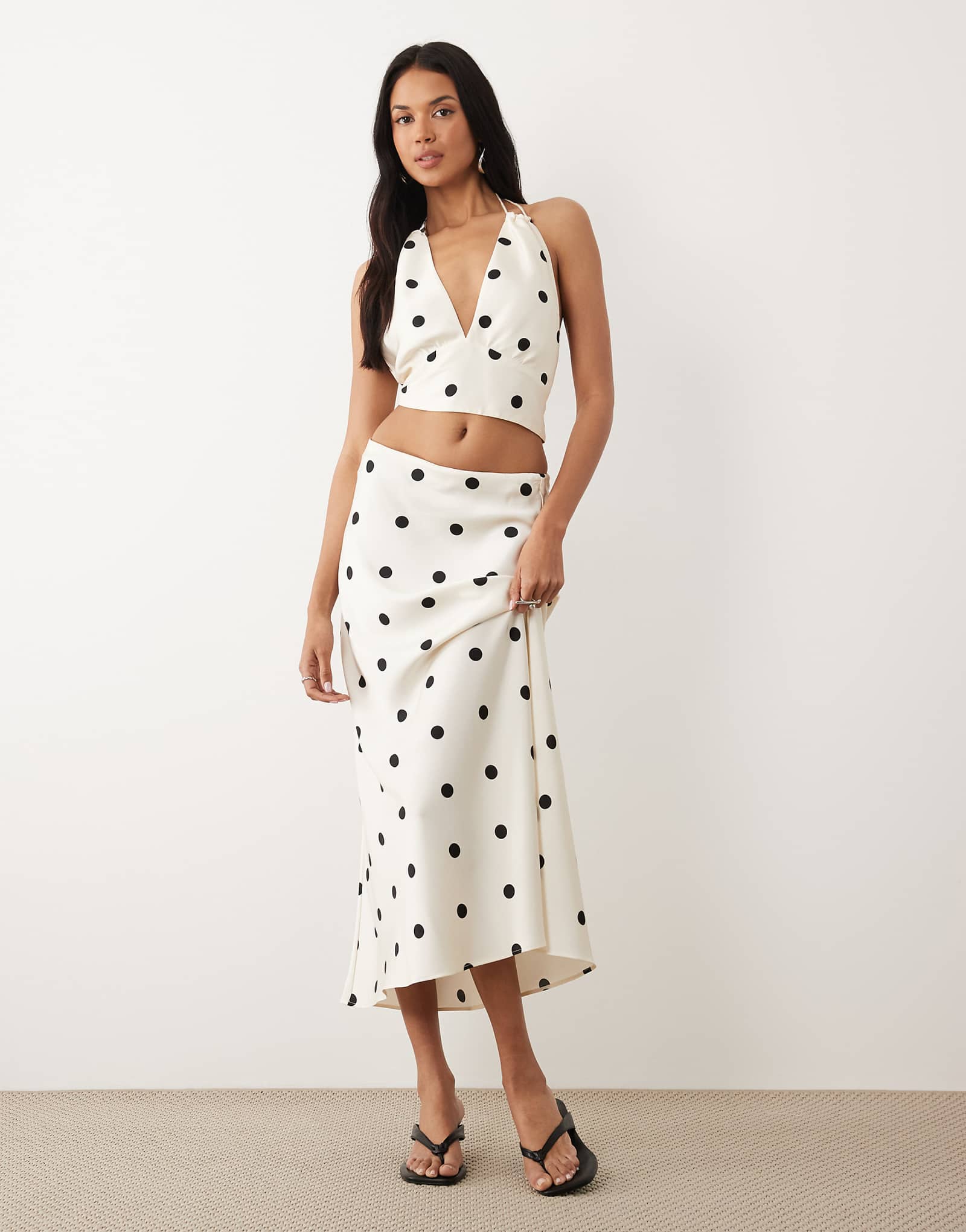 Bardot Pheobe satin midi skirt in white with black polka dot print - part of a set black spot 36590₽