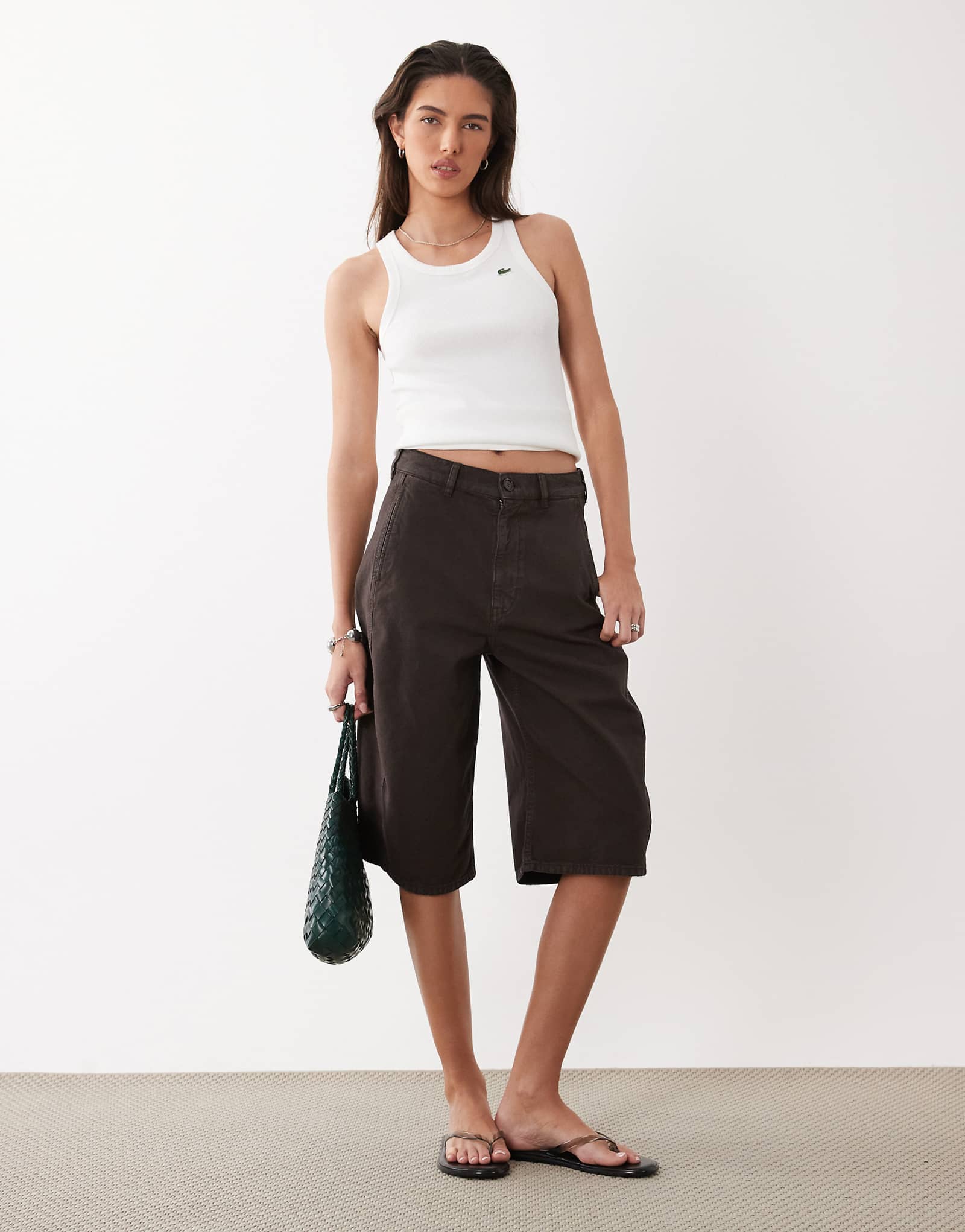 ARKET pure cotton barrel leg longline shorts in brown brown 18390₽