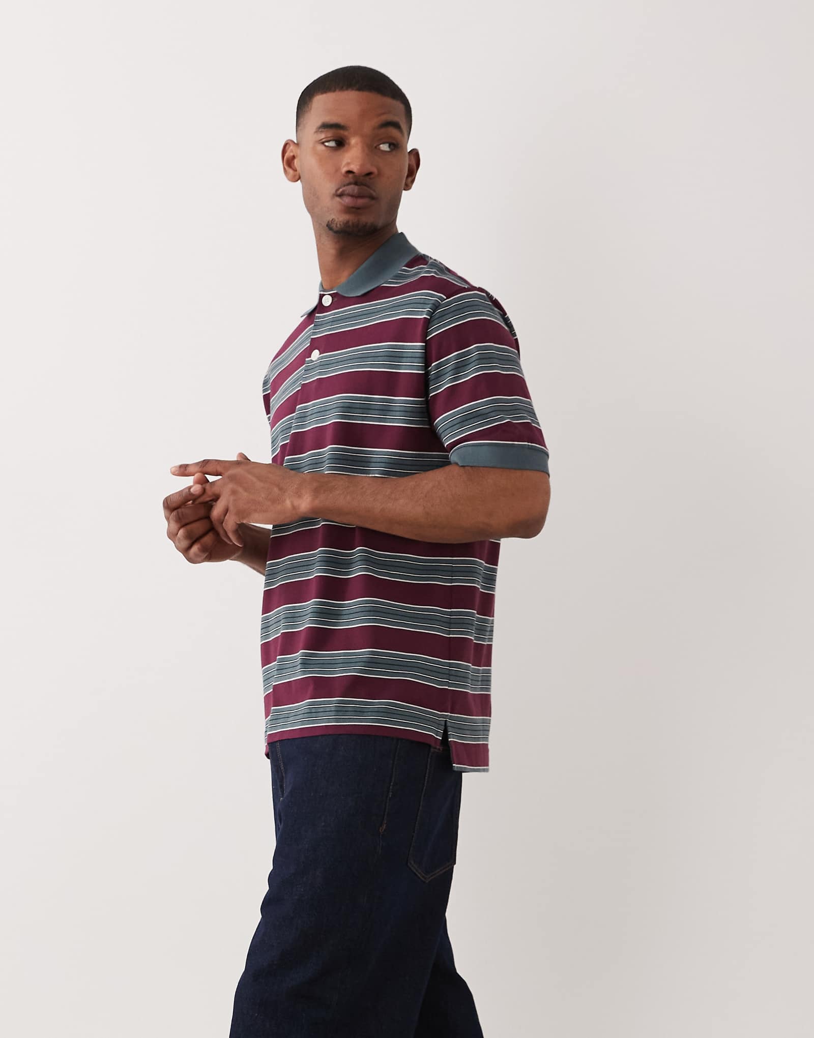 ARKET short sleeve polo shirt in burgundy and blue stripes blue stripe 12790₽