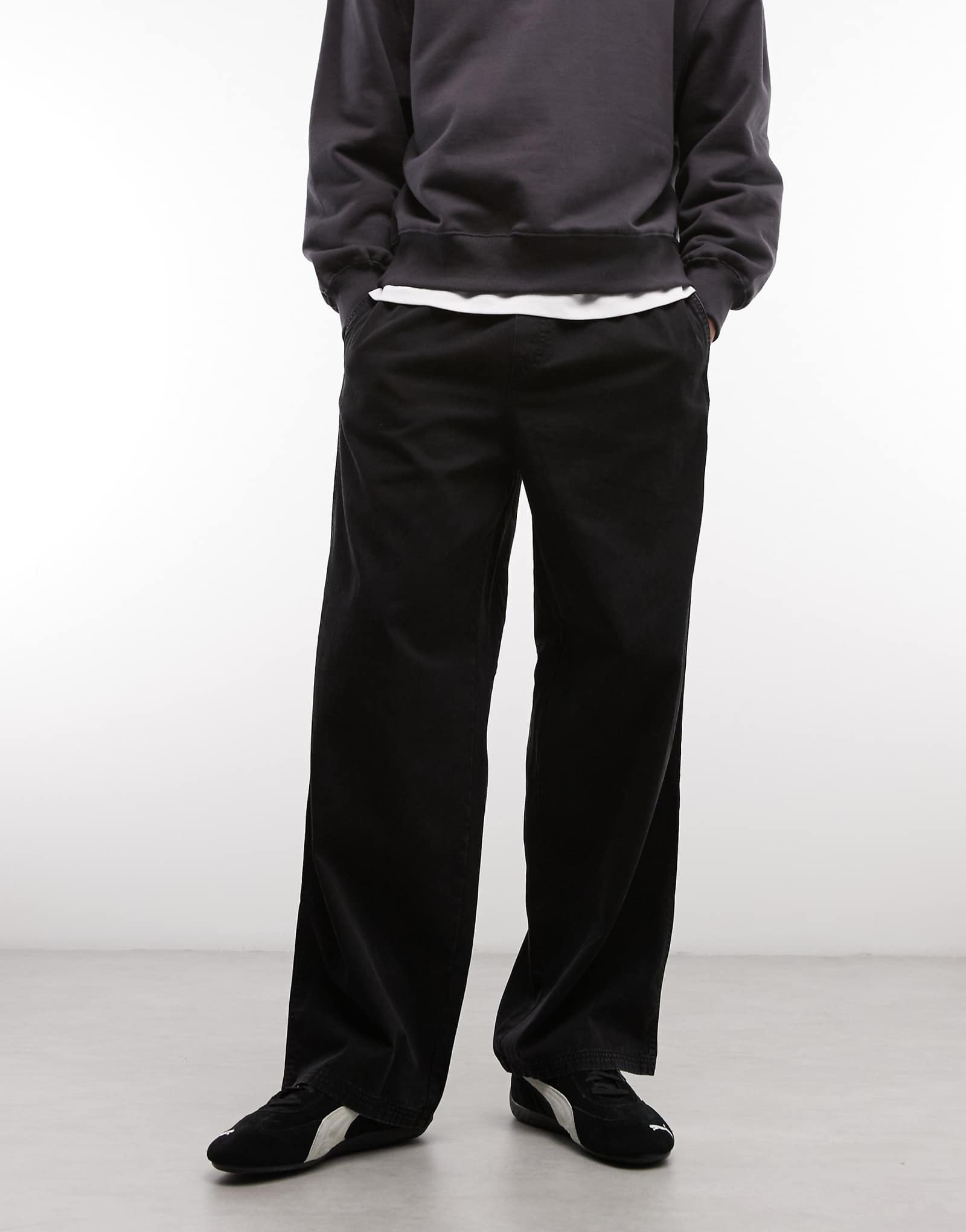 Weekday oversized elastic waist baggy pants in washed black washed black 13490₽