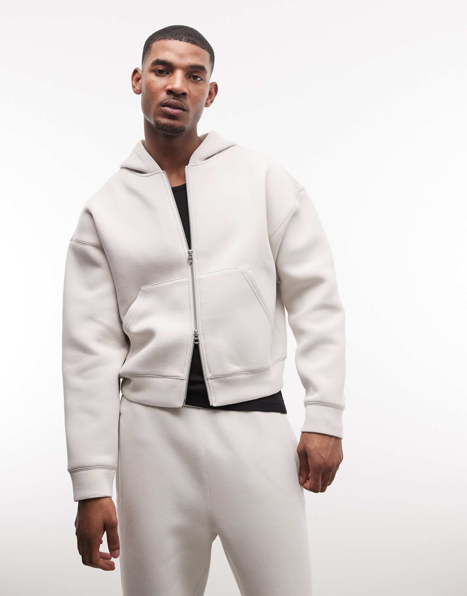 Weekday oversized zip up hoodie in off-white scuba-style fabric - part of a set dirty white