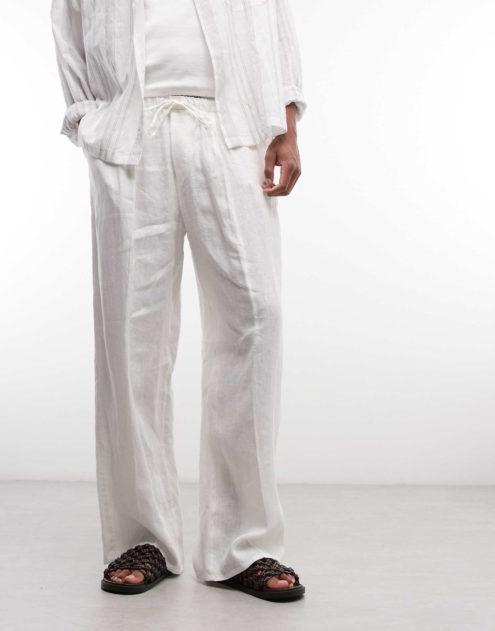 Weekday loose fit linen pants in off white off white 20090₽