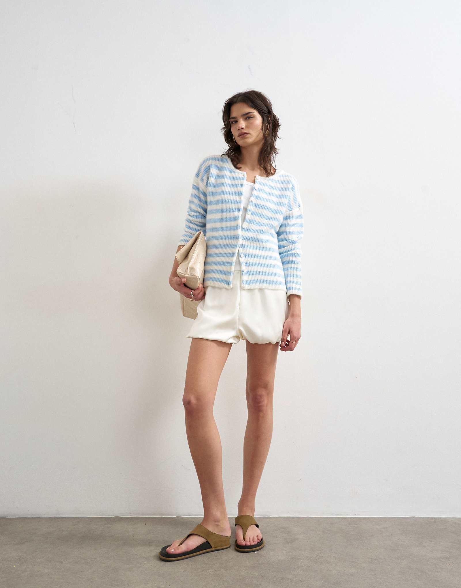 Topshop knit lightweight easy ribbed striped relaxed cardigan in blue and ecru blue 13490₽