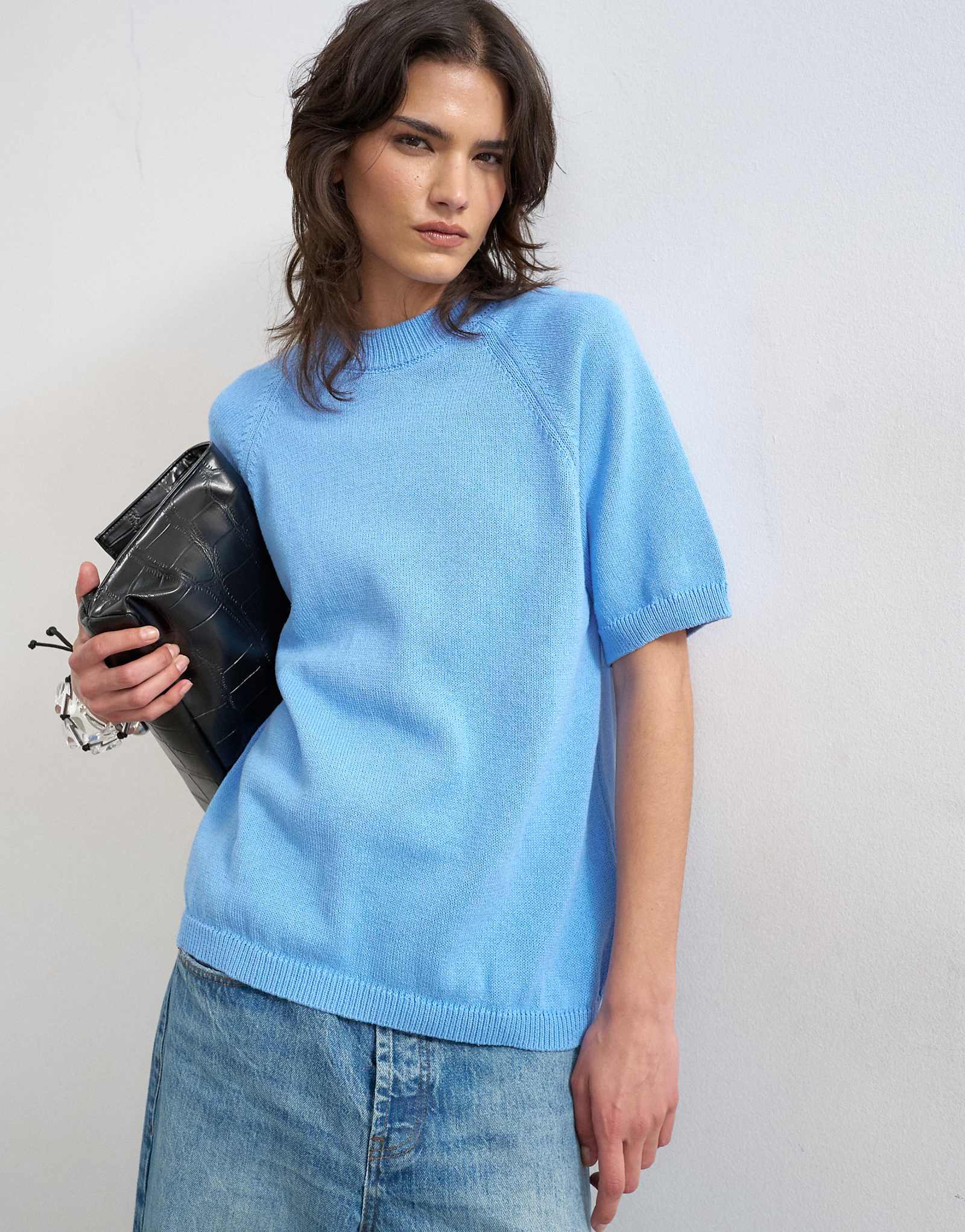 Topshop knit half sleeve T-shirt in cornflower blue cornflower blue 9290₽