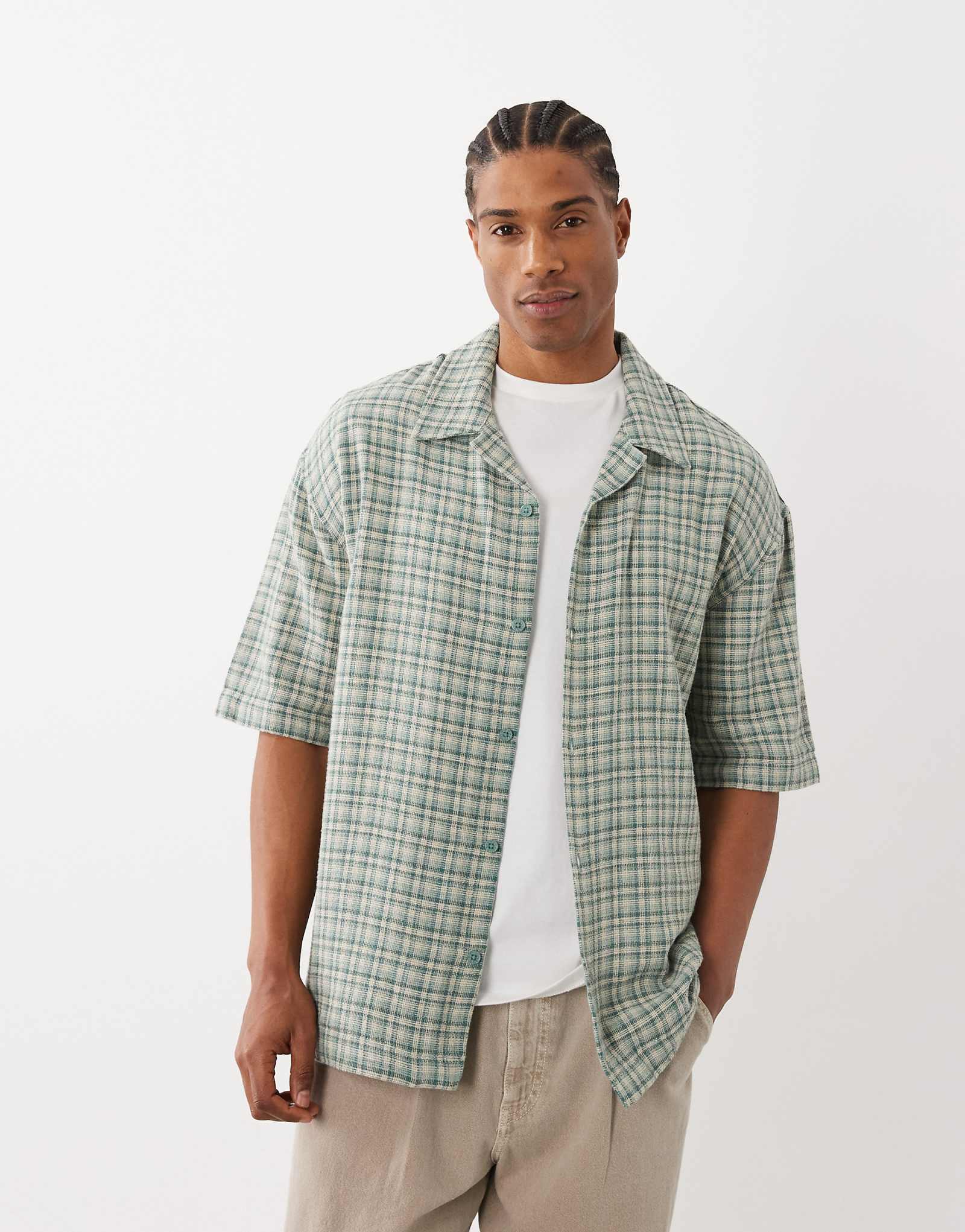 ONLY -amp SONS relaxed fit shirt in small green plaid iceberg green 10390₽