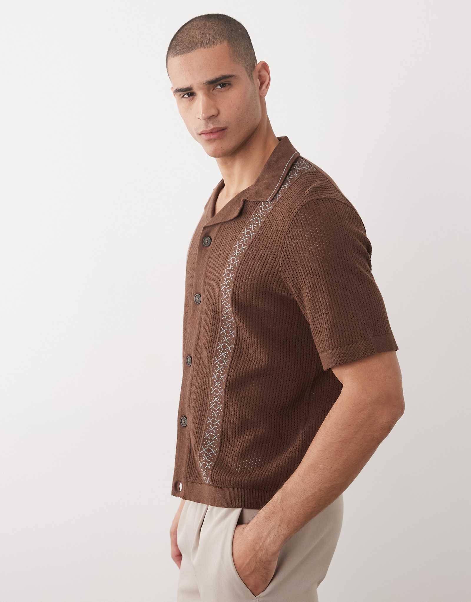 ONLY -amp SONS boxy fit knit shirt in brown with blue detail capucdublue 11990₽