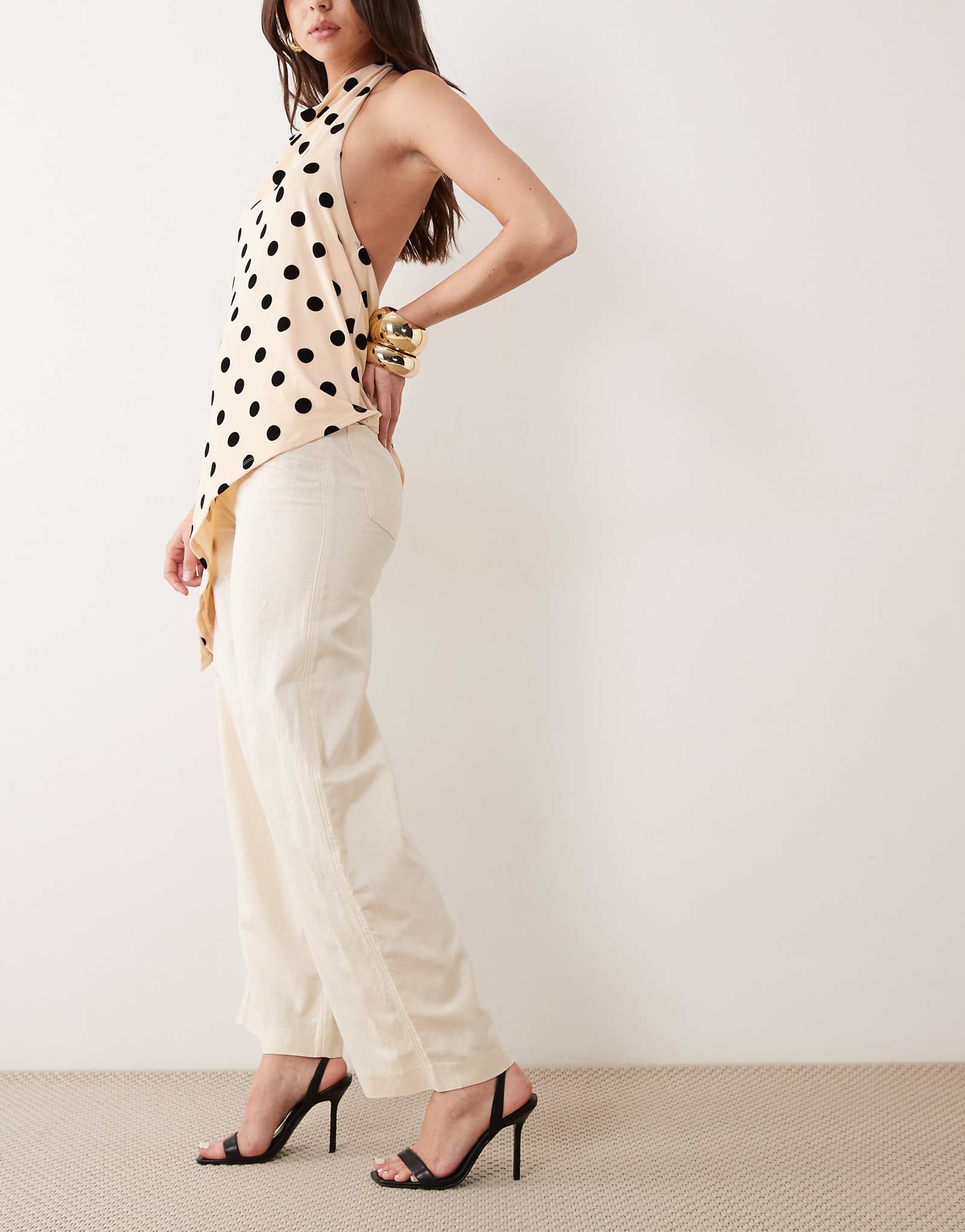 Mango linen mix tailored pants in light beige beige 13490₽