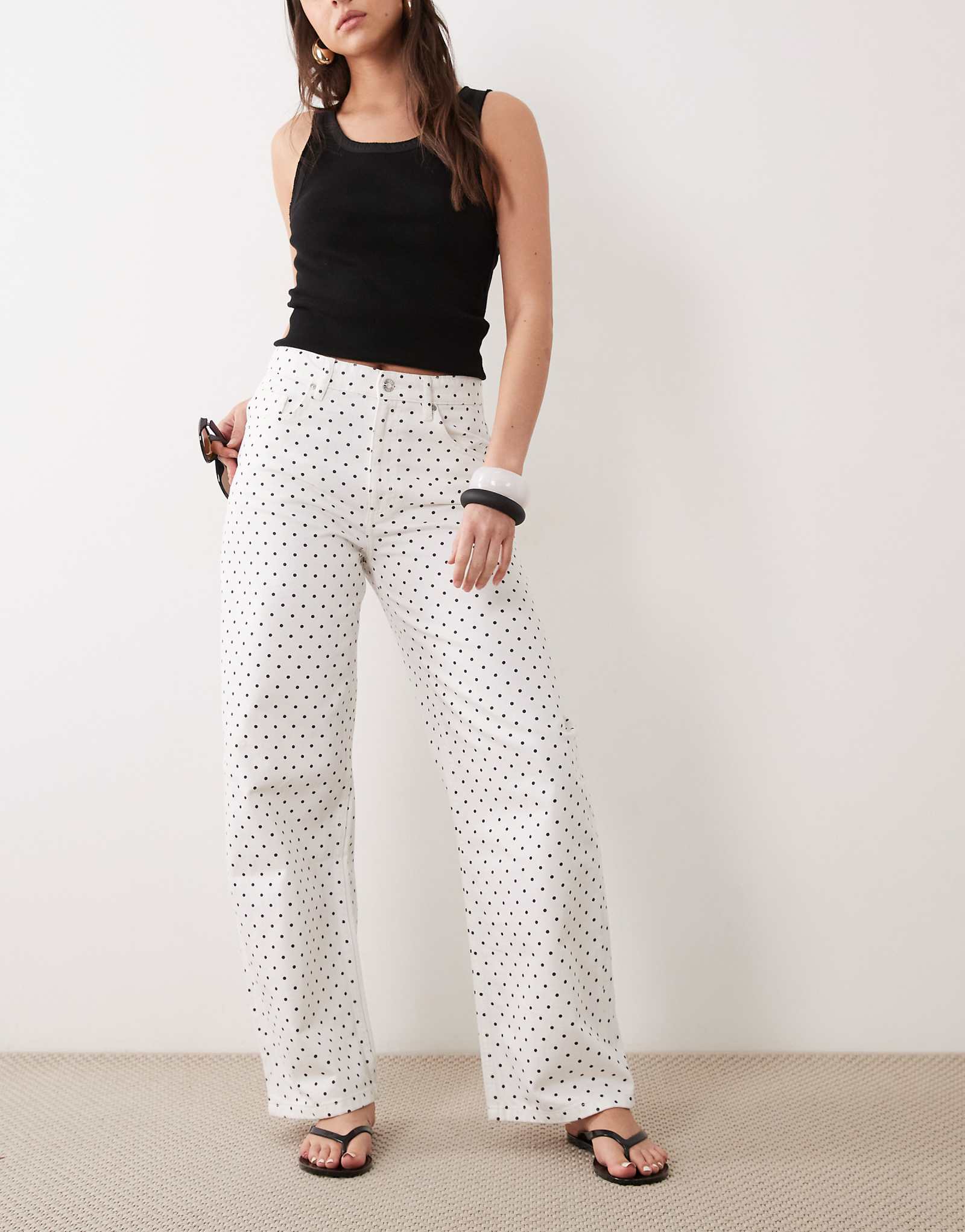 Mango Polka 100 cotton straight jeans in white and black polka dots white 17390₽