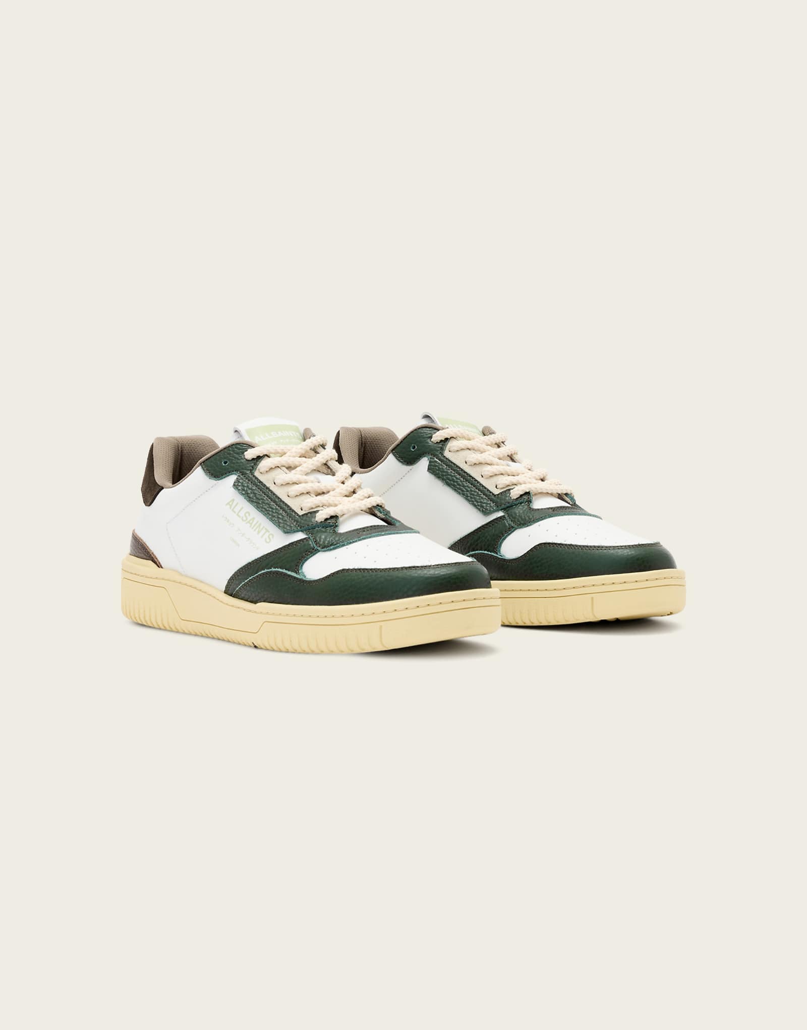 AllSaints Regan leather low top sneakers in white and green whitegreen 44890₽