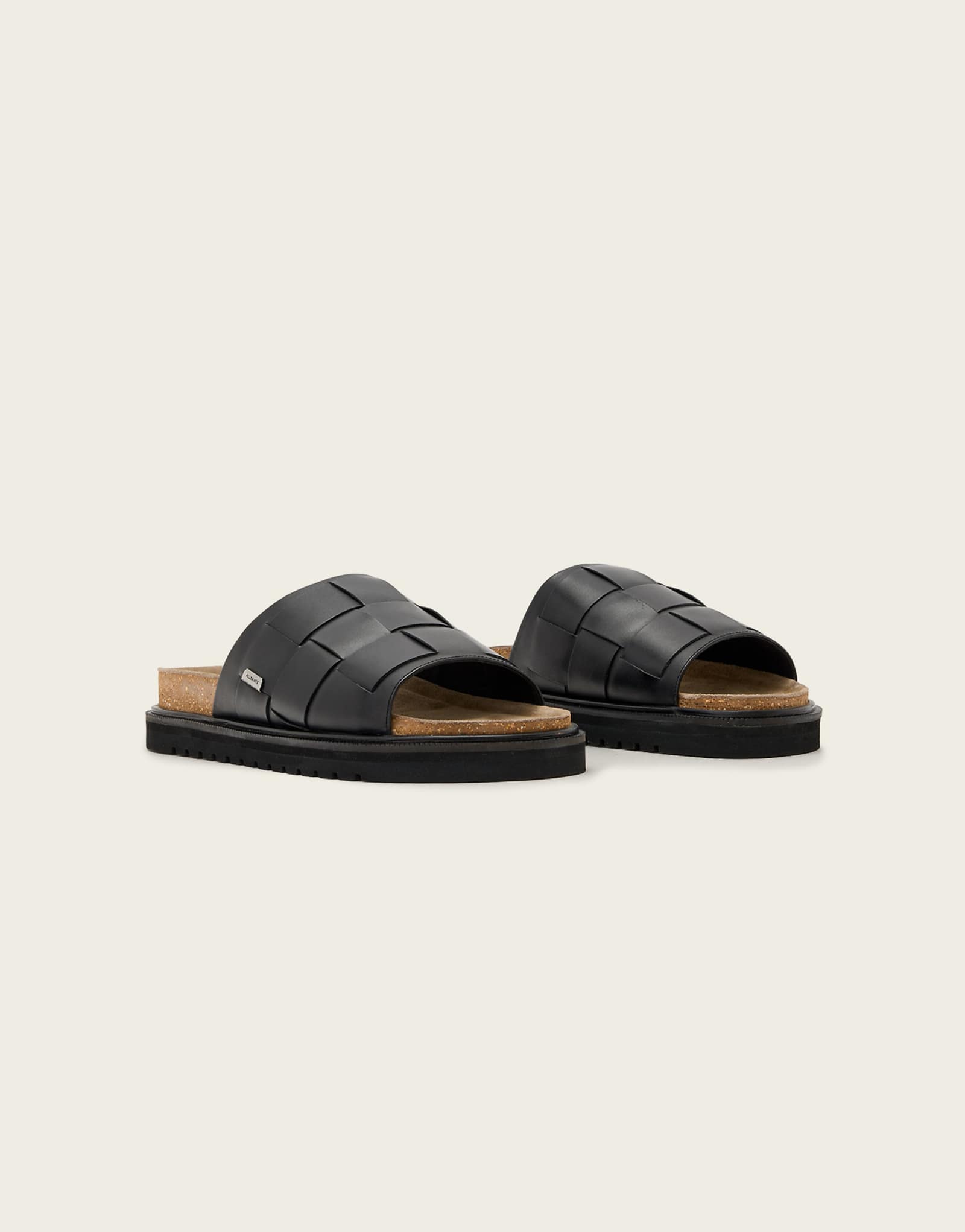 AllSaints Randal leather woven one strap sandals in black black 50890₽