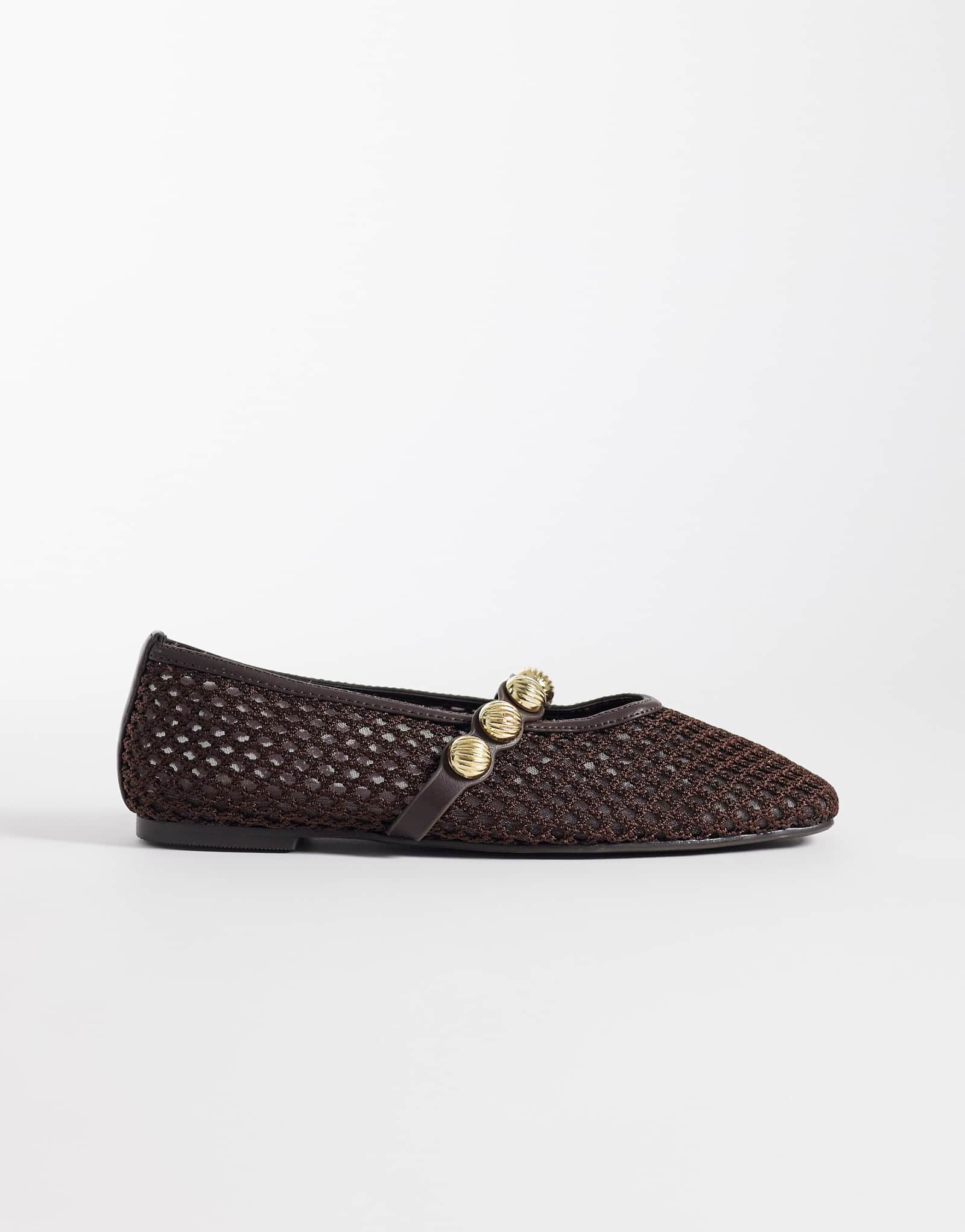 River Island crochet ballet flats with gold detail in dark brown brown - dark 15090₽