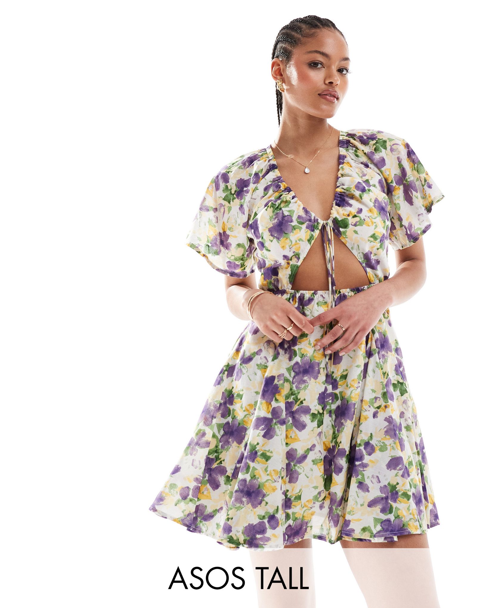 Сиреневое платье мини с вырезом и юбкой-годе ASOS DESIGN Tall 2590₽