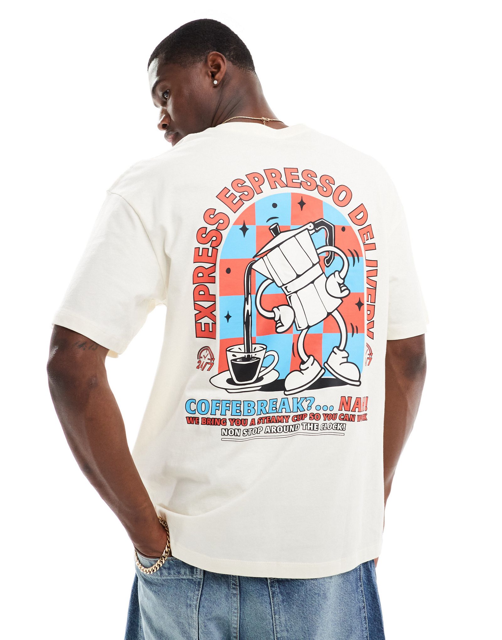 Кремовая футболка оверсайз с принтом «эспрессо» на спине Jack - Jones