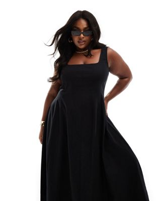 Черный теннисный сарафан макси со швами ASOS DESIGN Curve