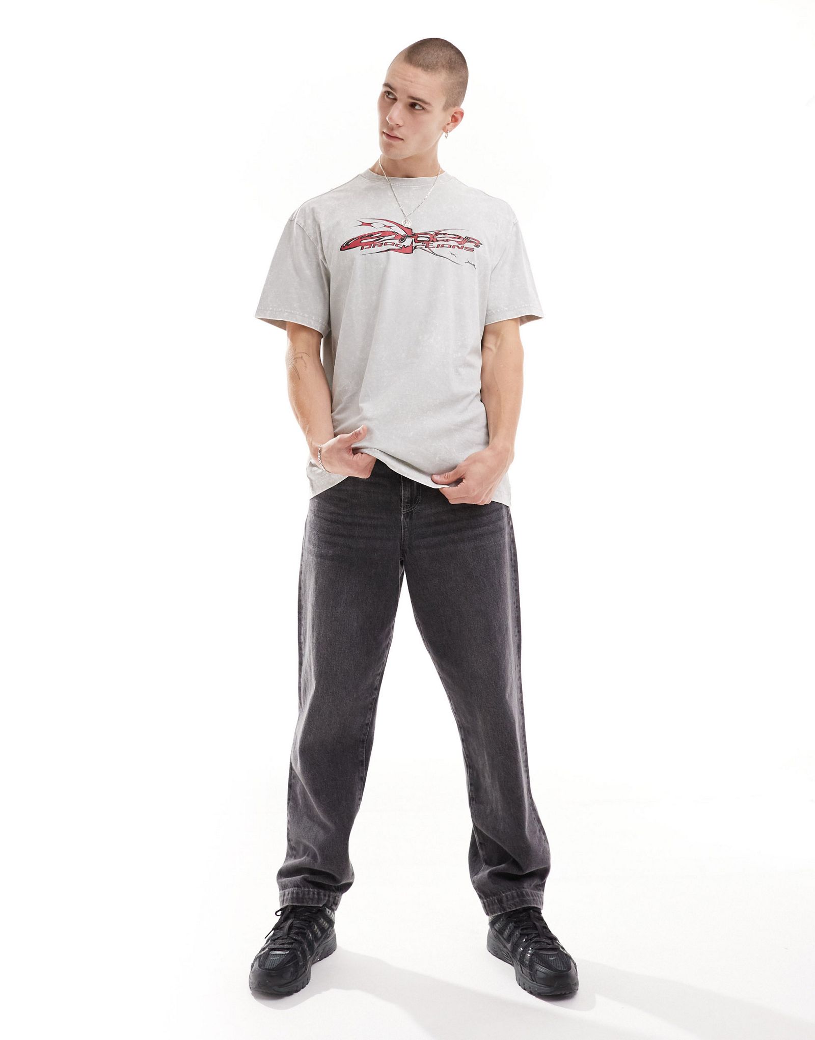 Светло-серая кислотная футболка оверсайз с графическим принтом Weekday 