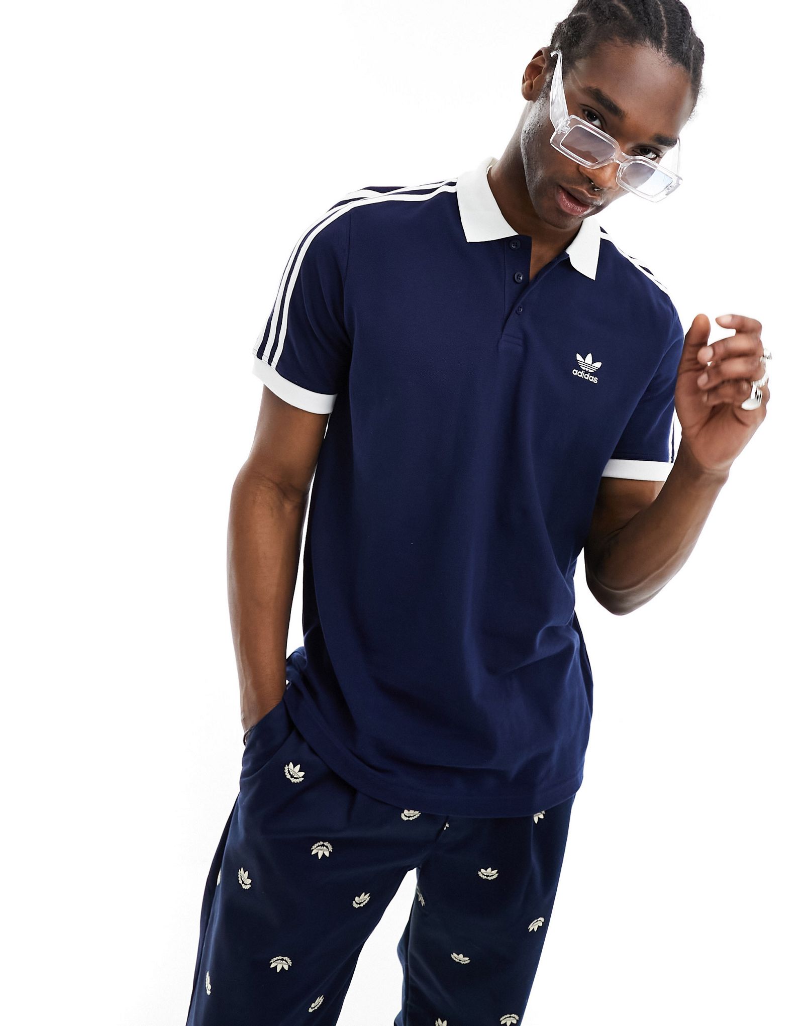 Темно-синяя рубашка-поло с 3 полосками adidas Originals Adicolor