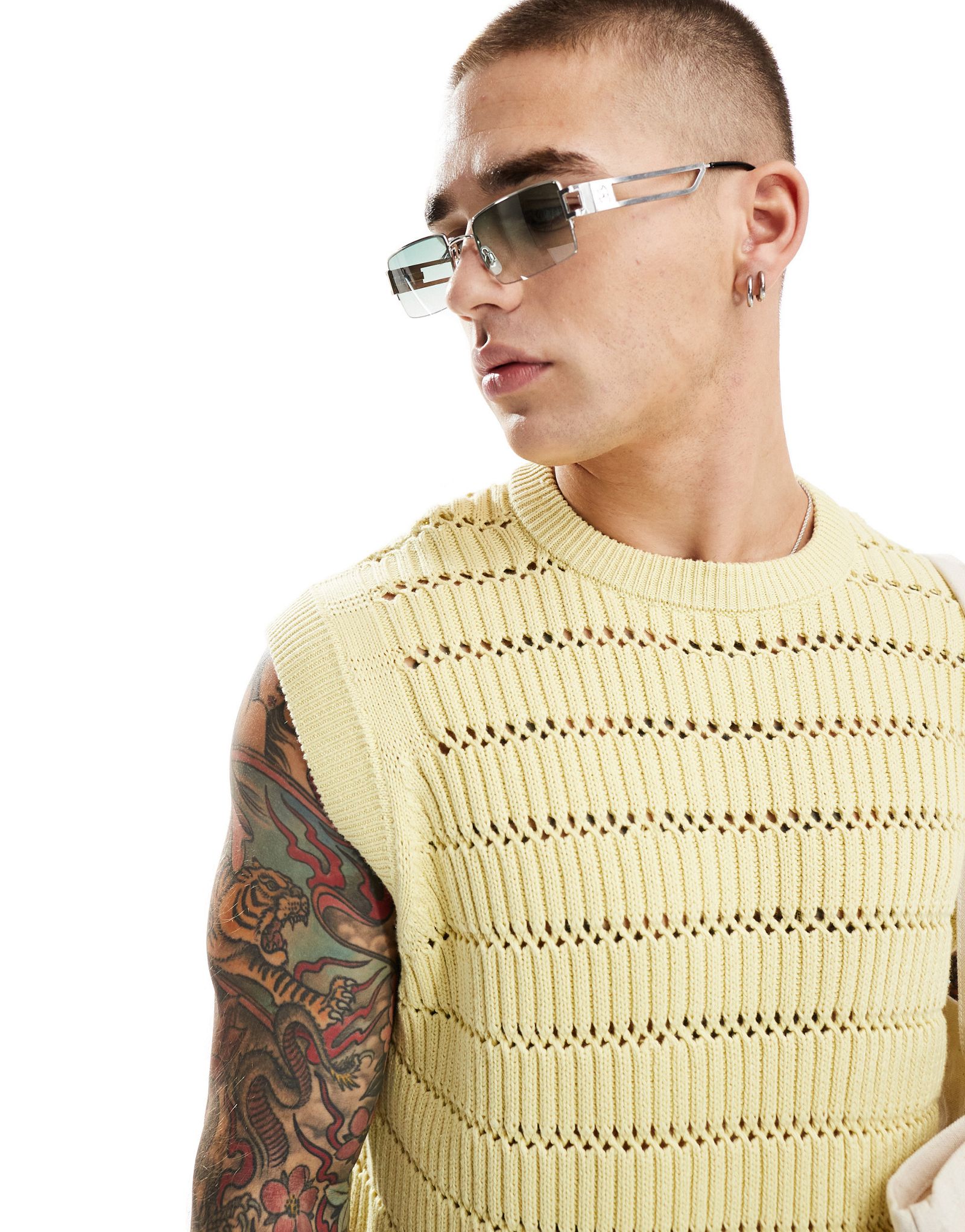 Зеленая открытая вязаная майка Bershka 7890₽